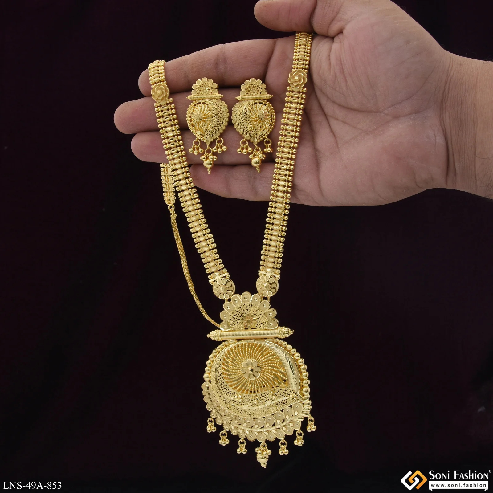 1 Gram Gold Plated Graceful Design Necklace Set for Women - Style A853 - Image 3