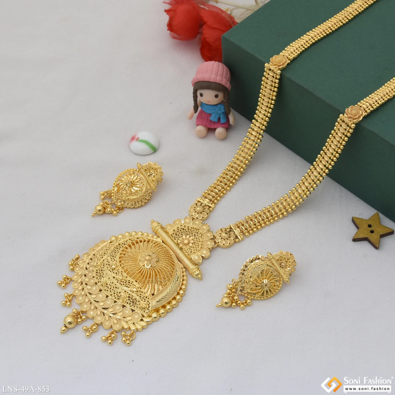 1 Gram Gold Plated Graceful Design Necklace Set for Women - Style A853 - Image 4