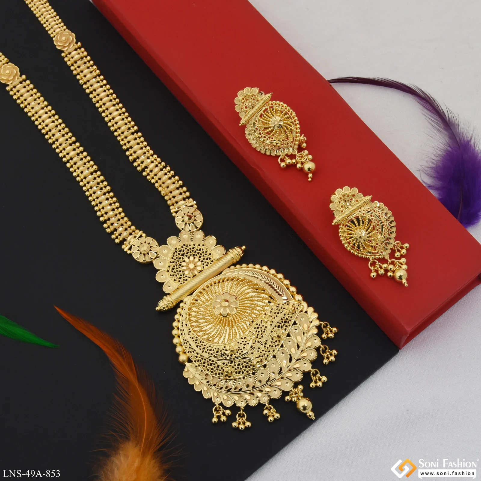 1 Gram Gold Plated Graceful Design Necklace Set for Women - Style A853 - Image 5