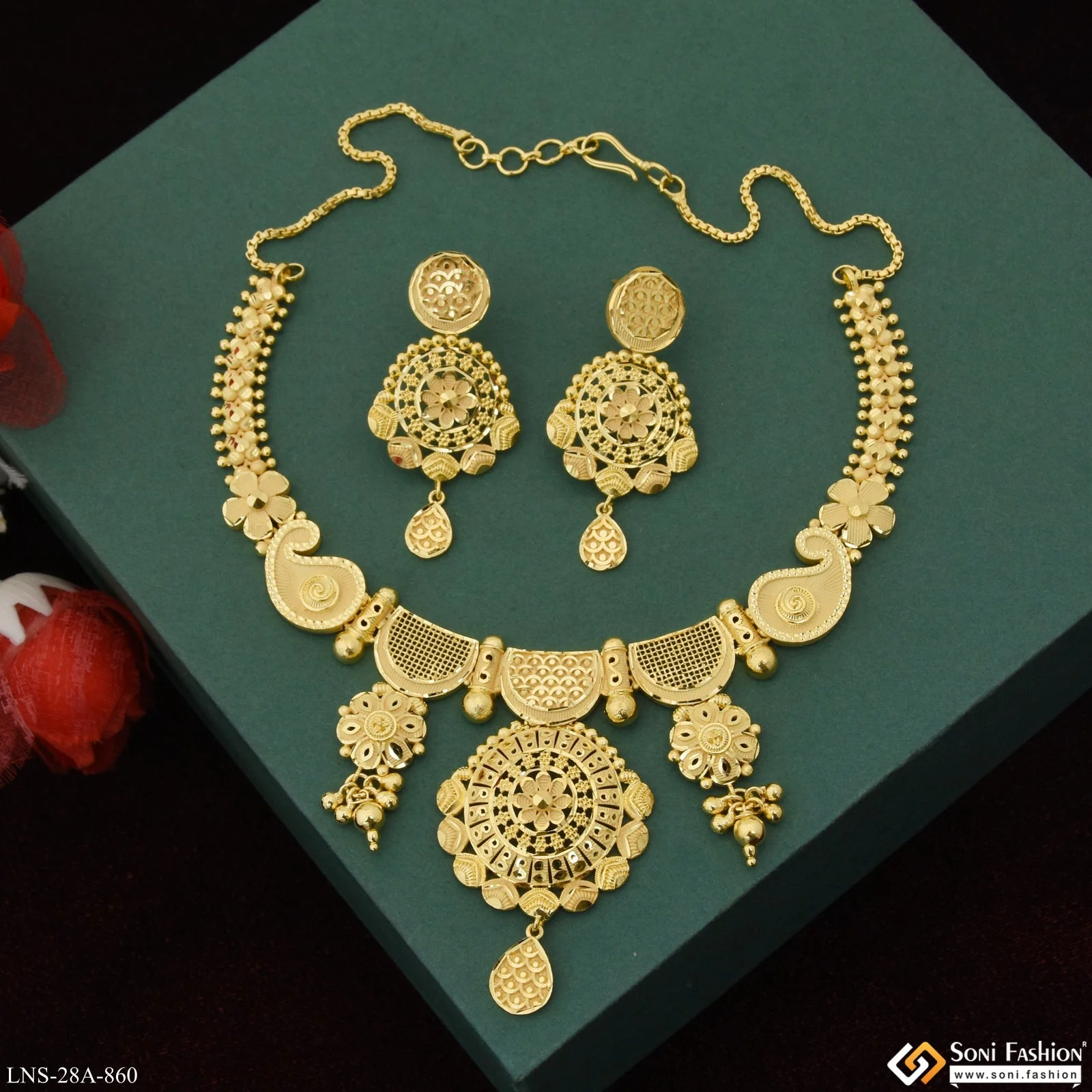 1 Gram Gold Plated Graceful Design Necklace Set for Women - Style A860 - Image 2
