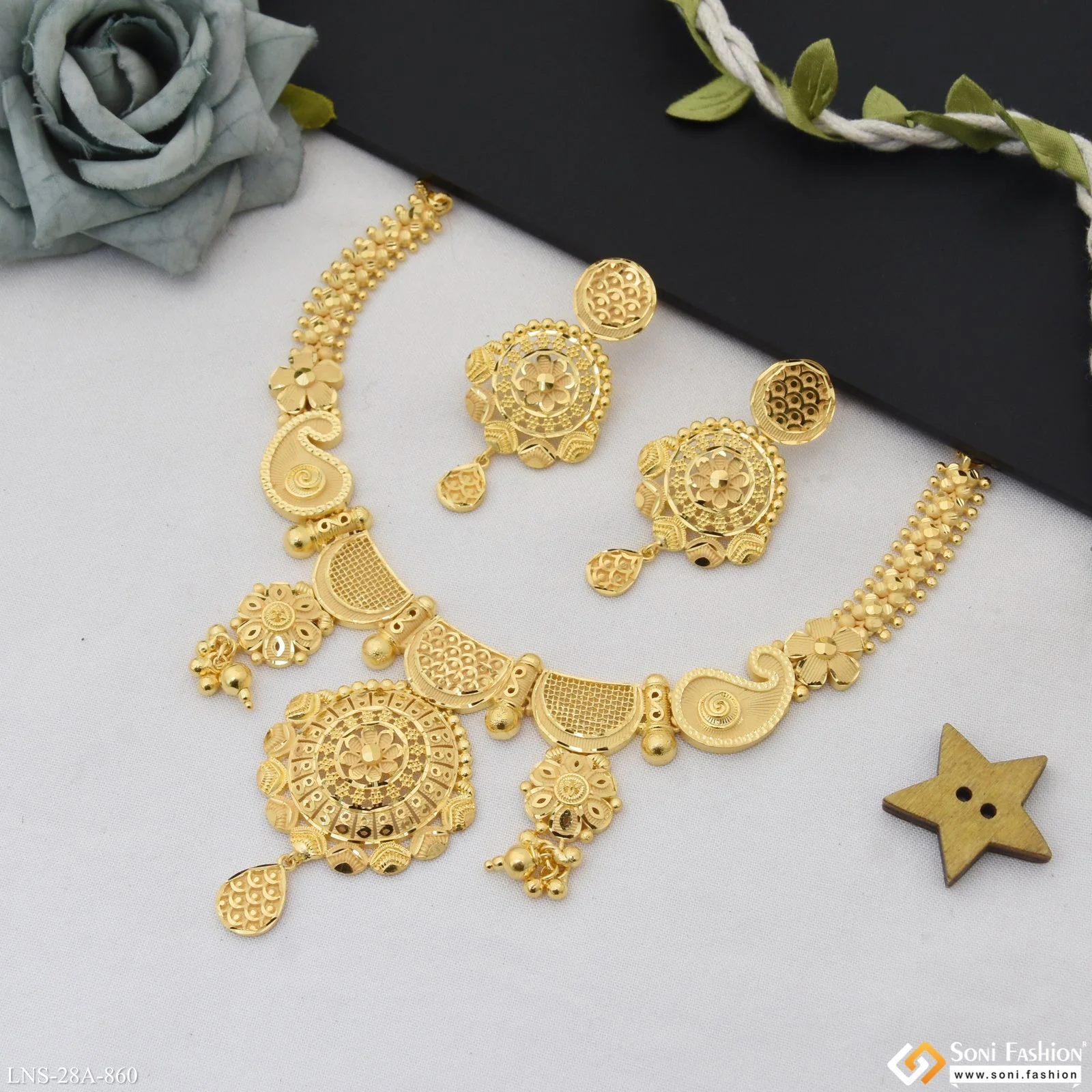 1 Gram Gold Plated Graceful Design Necklace Set for Women - Style A860 - Image 4