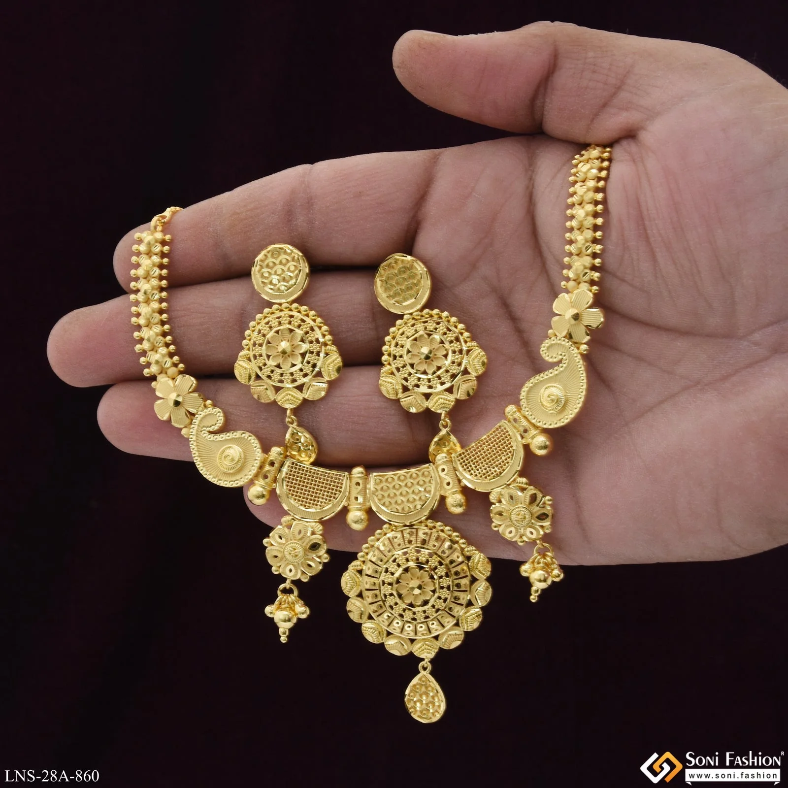 1 Gram Gold Plated Graceful Design Necklace Set for Women - Style A860 - Image 5