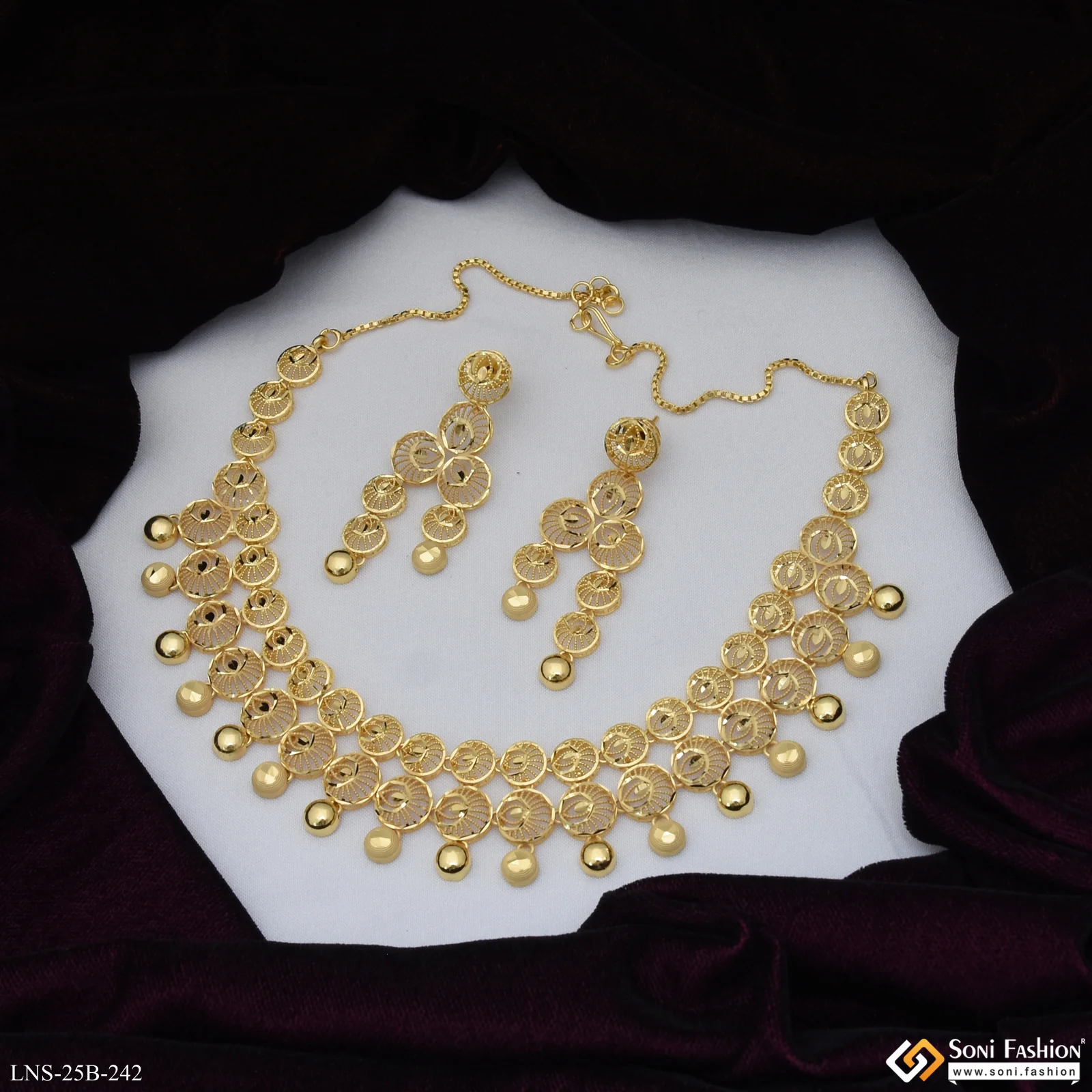 1 Gram Gold Plated Graceful Design Necklace Set for Women - Style B242 - Image 4