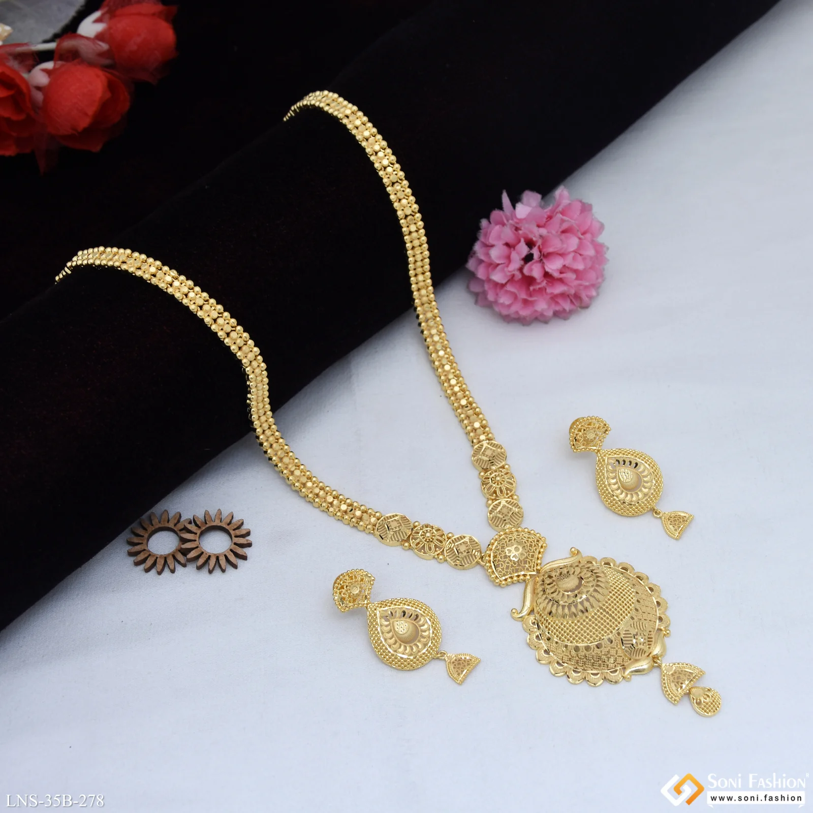 1 Gram Gold Plated Graceful Design Necklace Set for Women - Style B278 - Image 3