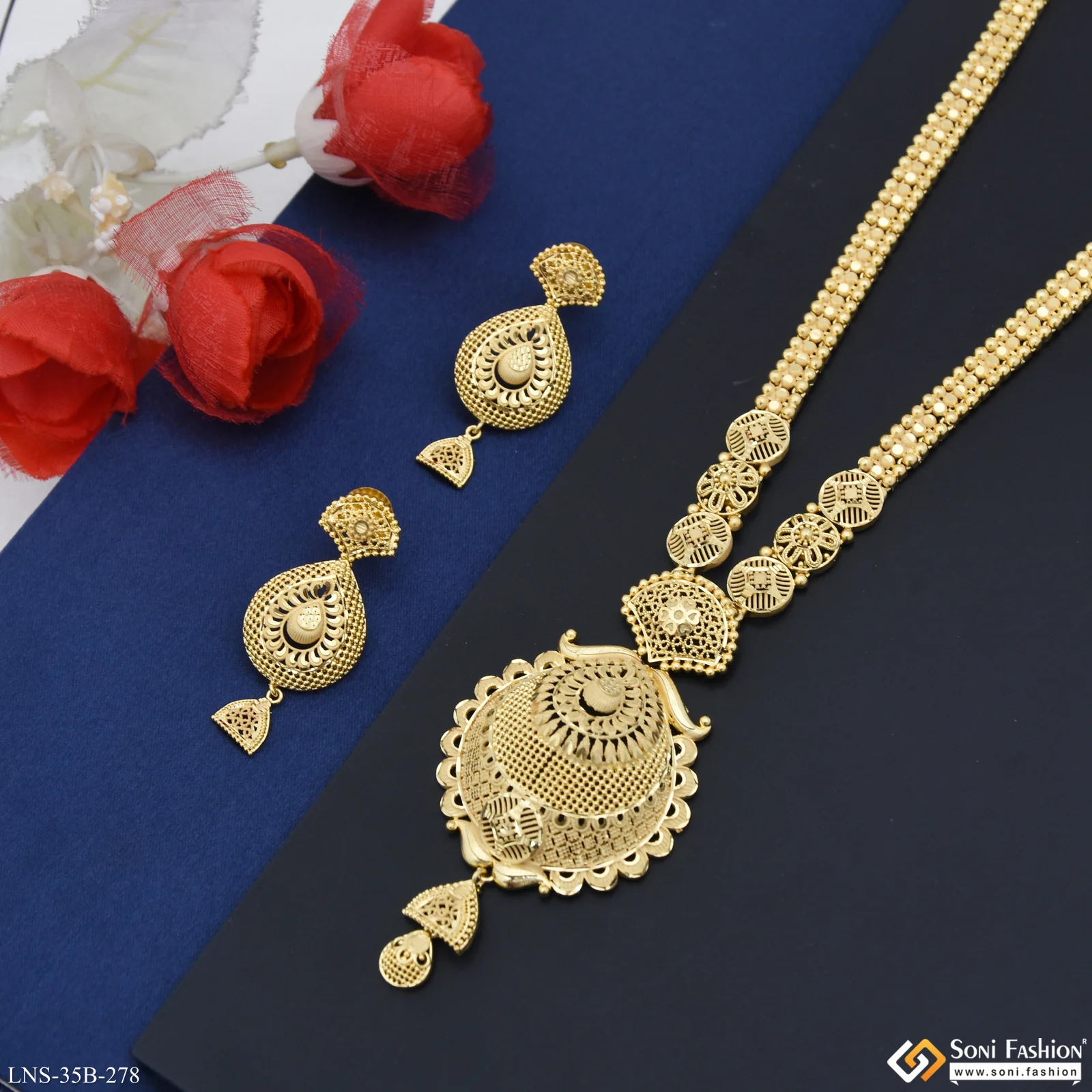 1 Gram Gold Plated Graceful Design Necklace Set for Women - Style B278 - Image 4