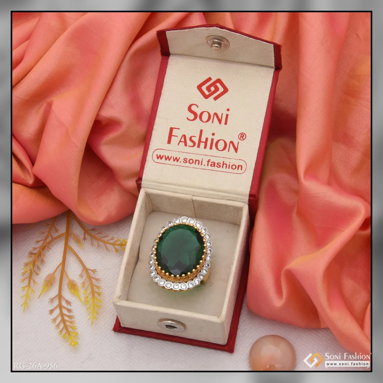 1 Gram Gold Plated Green Colour With Diamond Casual Design Ring - Style A956 - Image 4