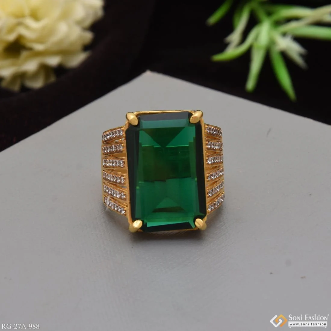 1 Gram Gold Plated Green Ring With Diamond Best Quality Ring For Men - Style A988 - Image 4
