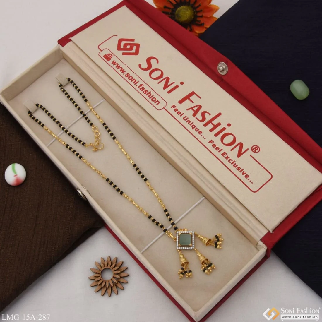 1 Gram Gold Plated Green Stone Stunning Design Mangalsutra For Women - Style A287 - Image 3