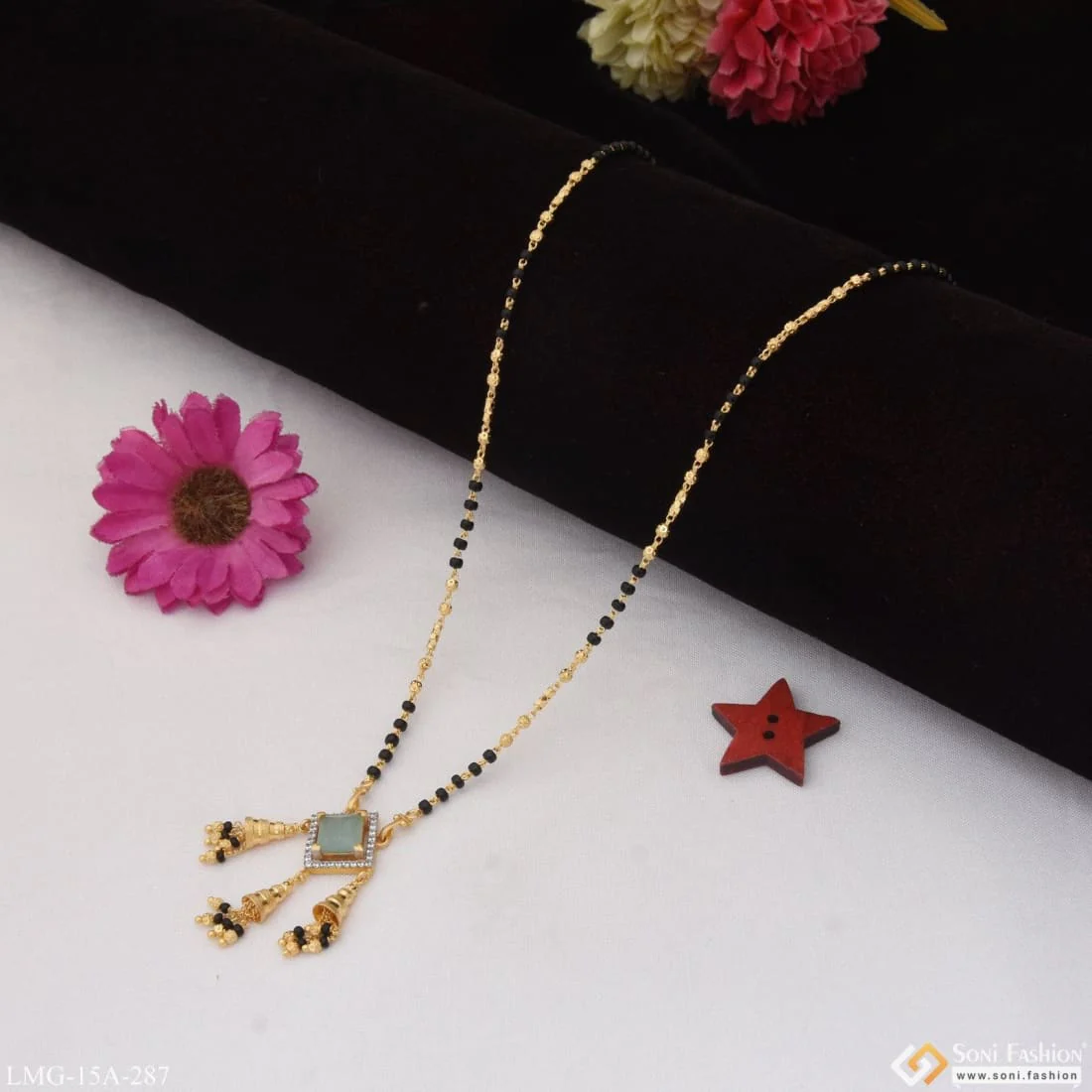 1 Gram Gold Plated Green Stone Stunning Design Mangalsutra For Women - Style A287 - Image 4