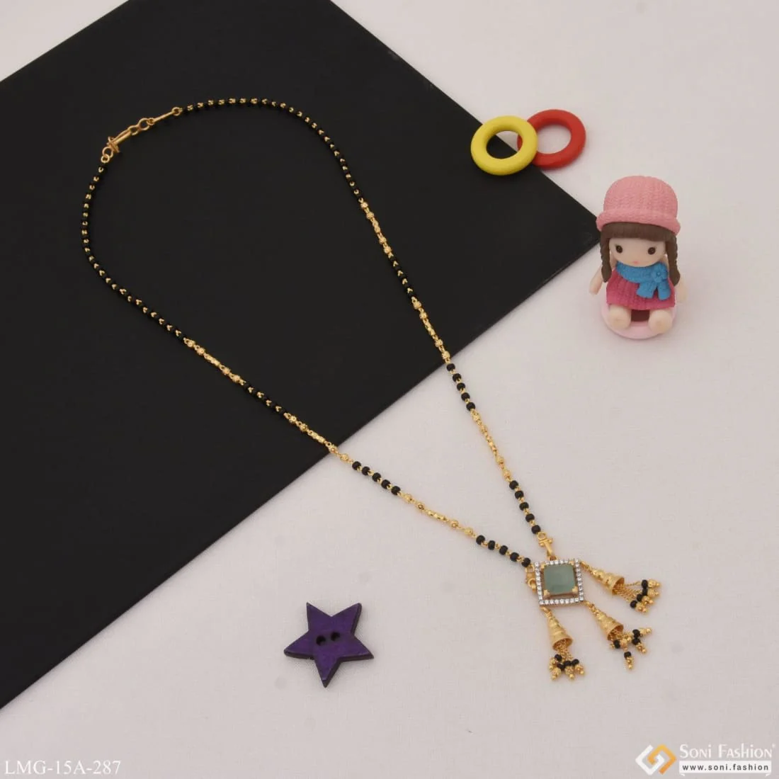 1 Gram Gold Plated Green Stone Stunning Design Mangalsutra For Women - Style A287 - Image 5