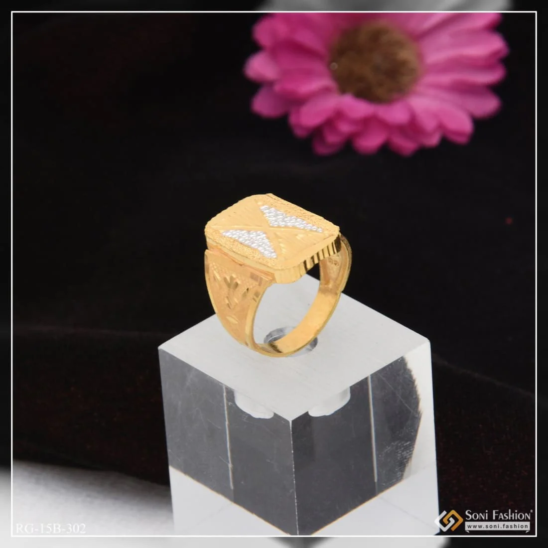 1 Gram Gold Plated Hand-crafted Delicate Design Ring For Men - Style B302 - Image 3