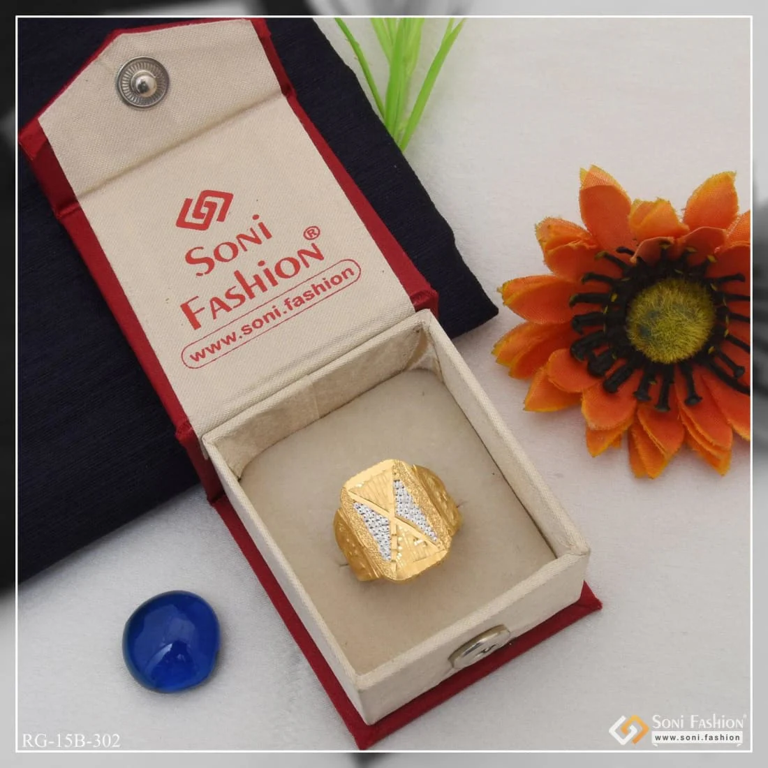 1 Gram Gold Plated Hand-crafted Delicate Design Ring For Men - Style B302 - Image 4