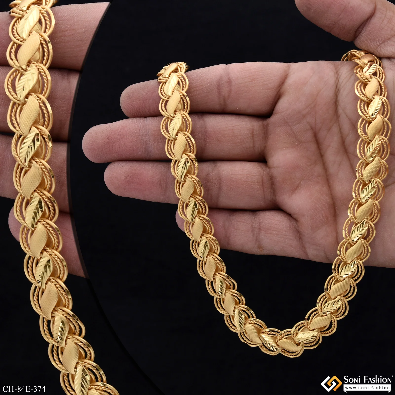 1 Gram Gold Plated Hand-Crafted Design Kohli Chain for Men - Style E374 - Image 2