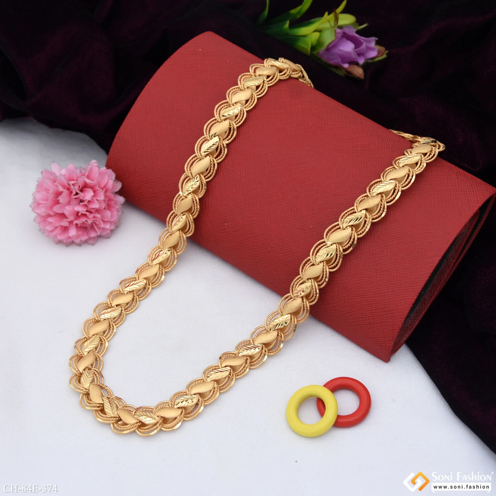 1 Gram Gold Plated Hand-Crafted Design Kohli Chain for Men - Style E374 - Image 4