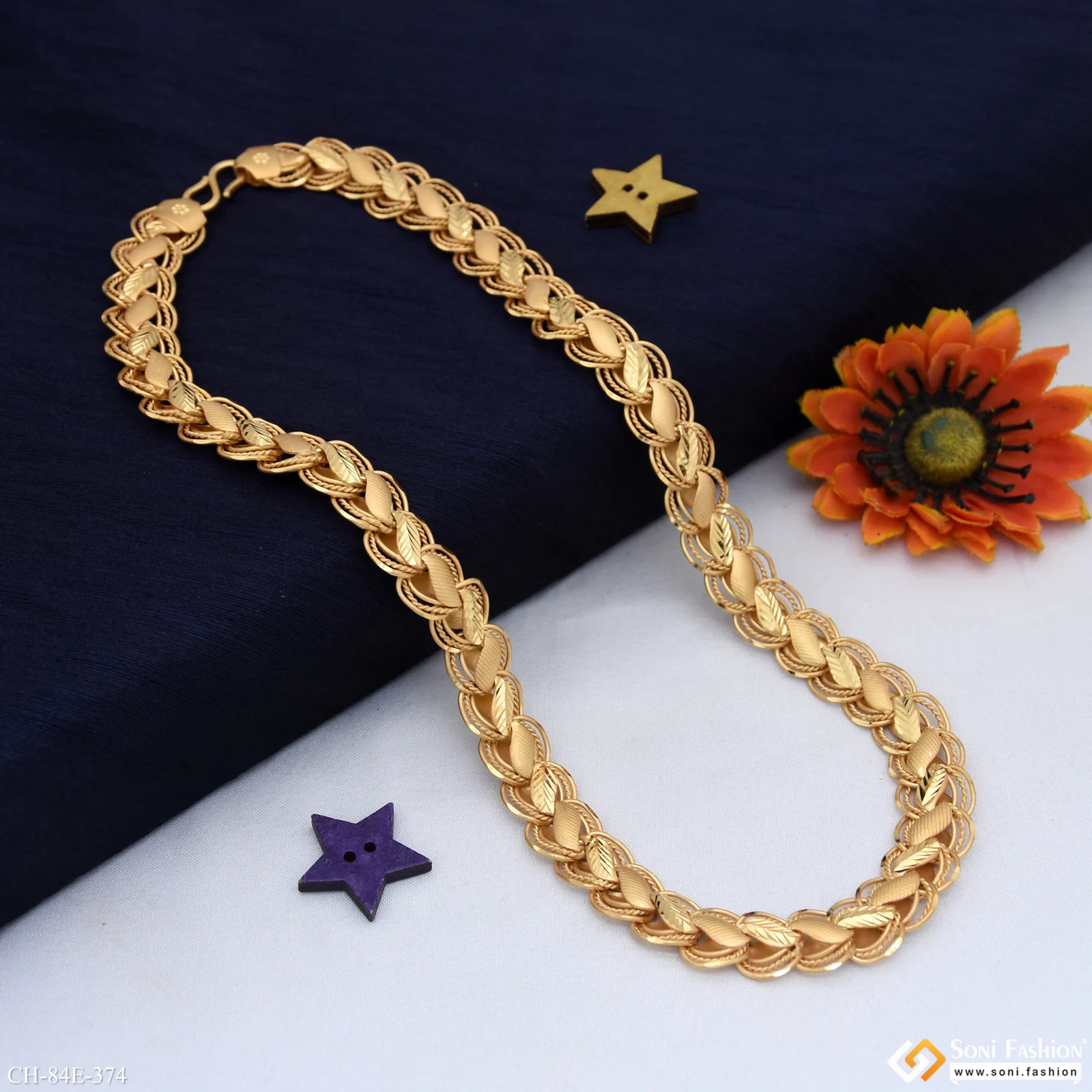 1 Gram Gold Plated Hand-Crafted Design Kohli Chain for Men - Style E374 - Image 5