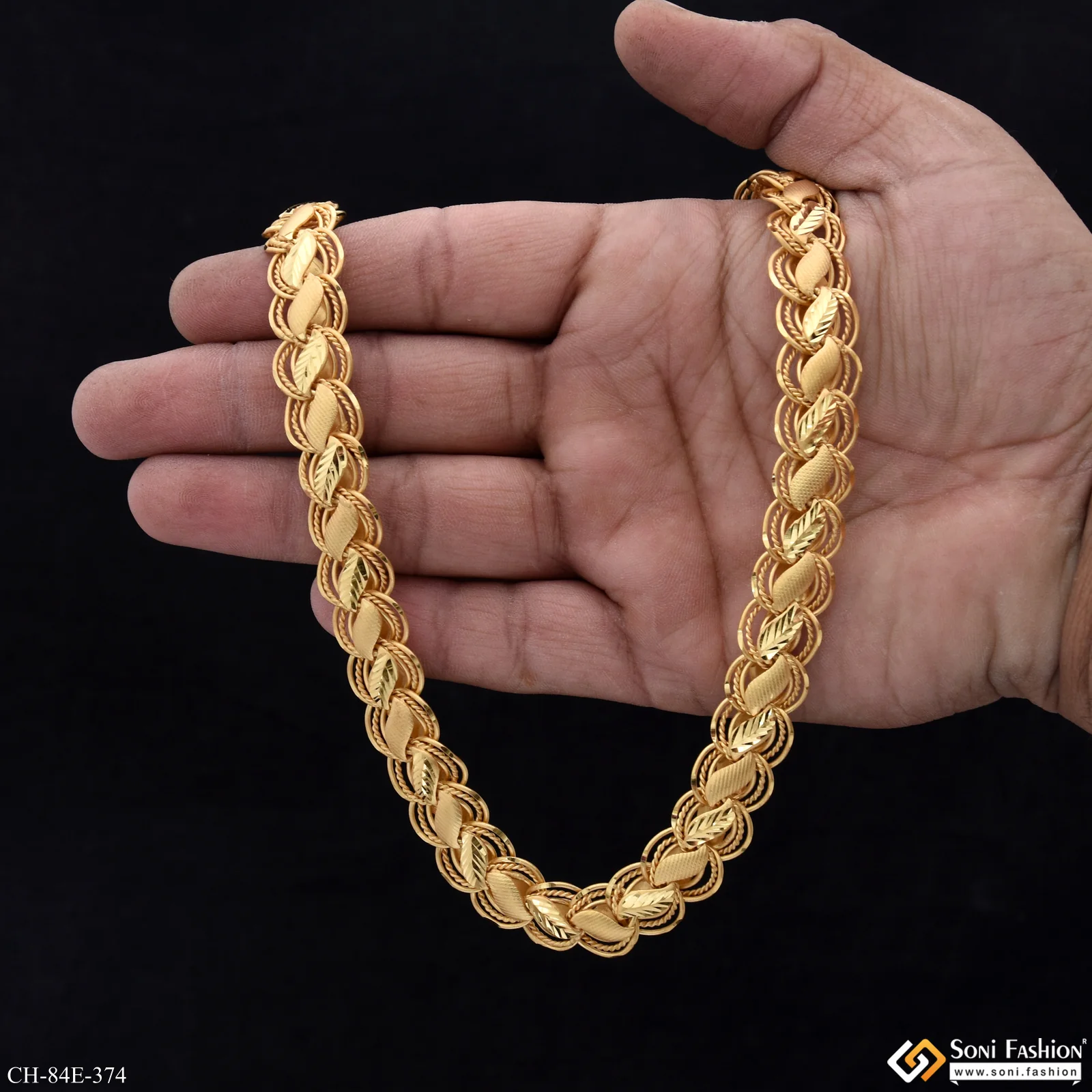1 Gram Gold Plated Hand-Crafted Design Kohli Chain for Men - Style E374 - Image 6