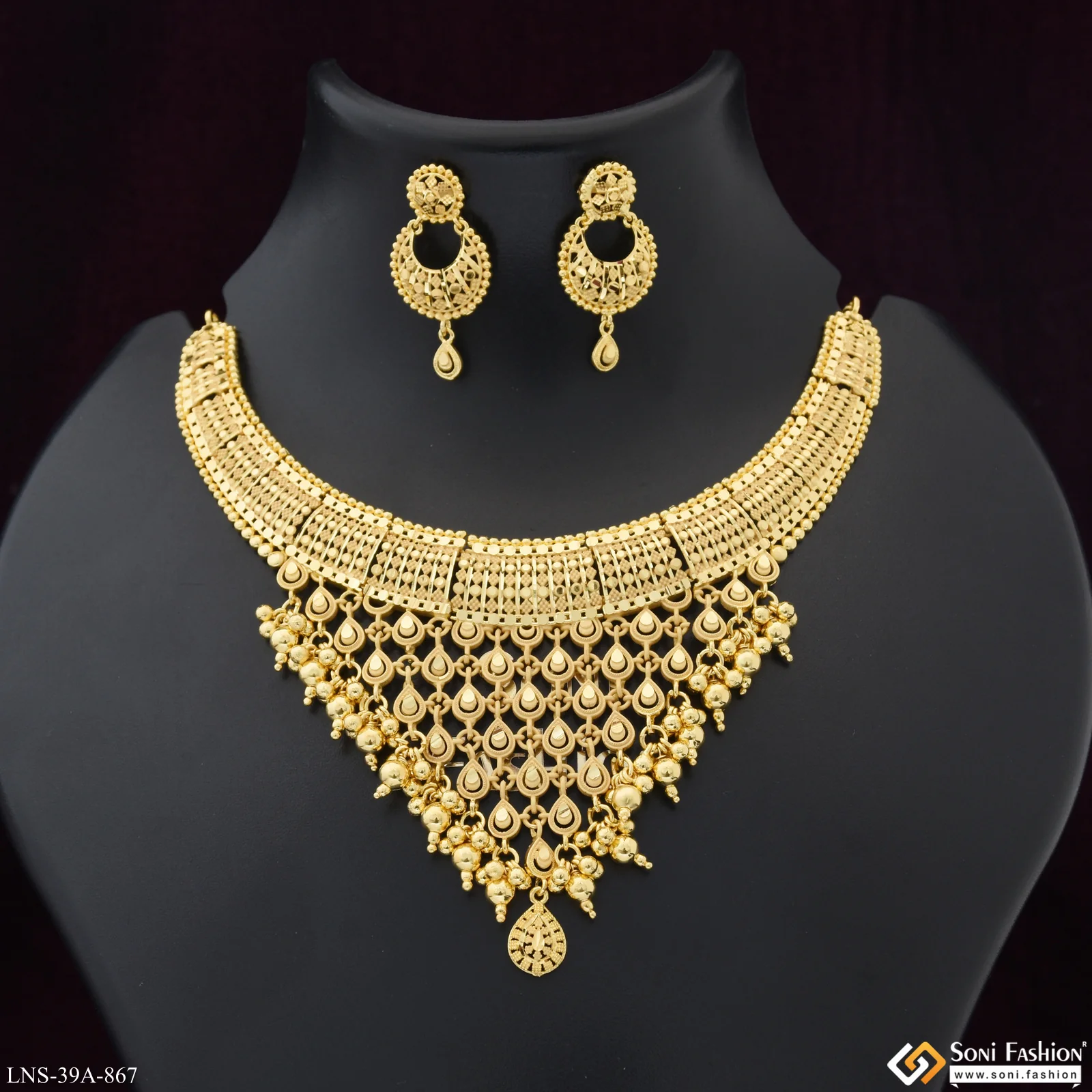 1 Gram Gold Plated Hand-Crafted Design Necklace Set for Women - Style A867 - Image 2