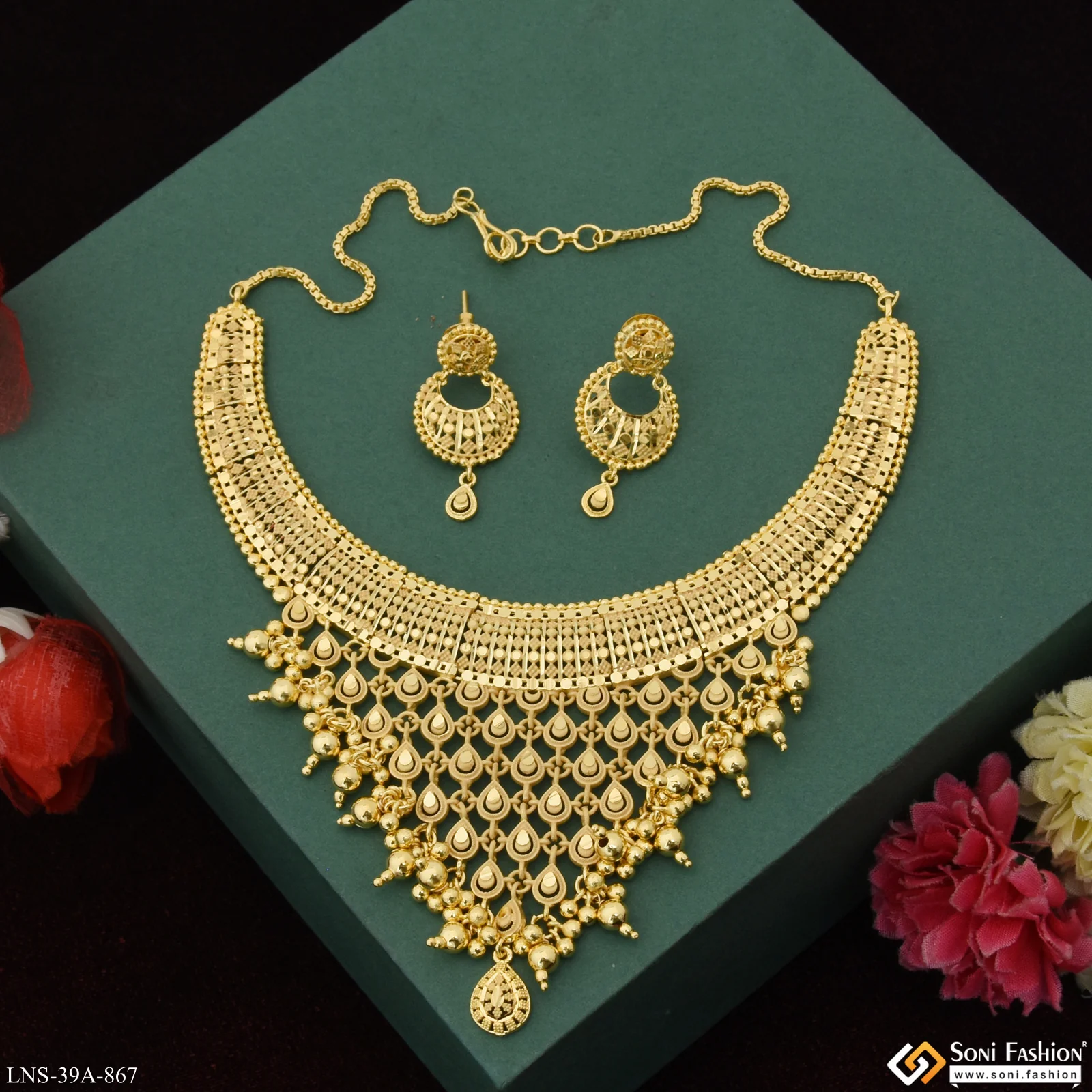 1 Gram Gold Plated Hand-Crafted Design Necklace Set for Women - Style A867 - Image 5