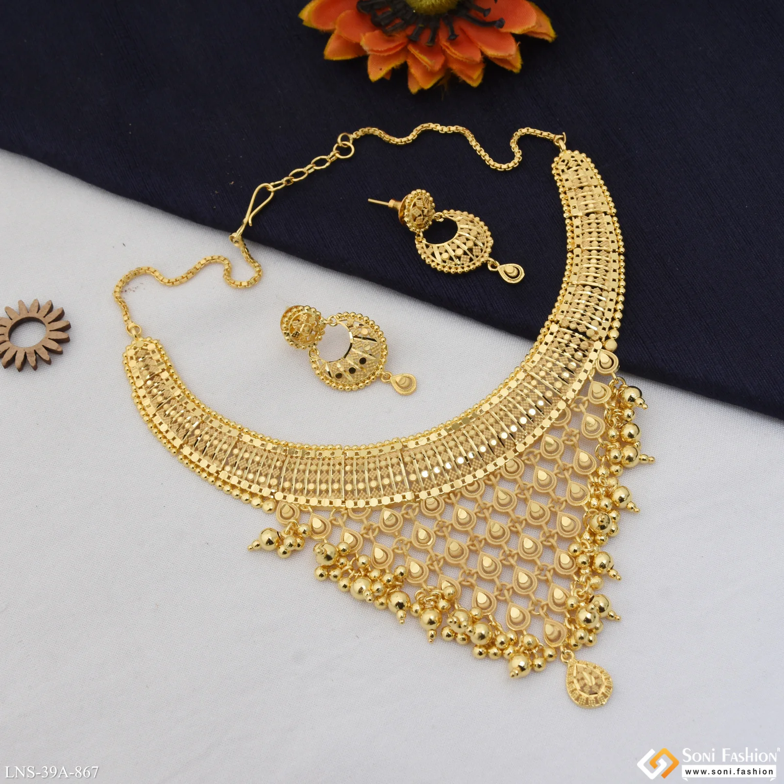 1 Gram Gold Plated Hand-Crafted Design Necklace Set for Women - Style A867 - Image 6