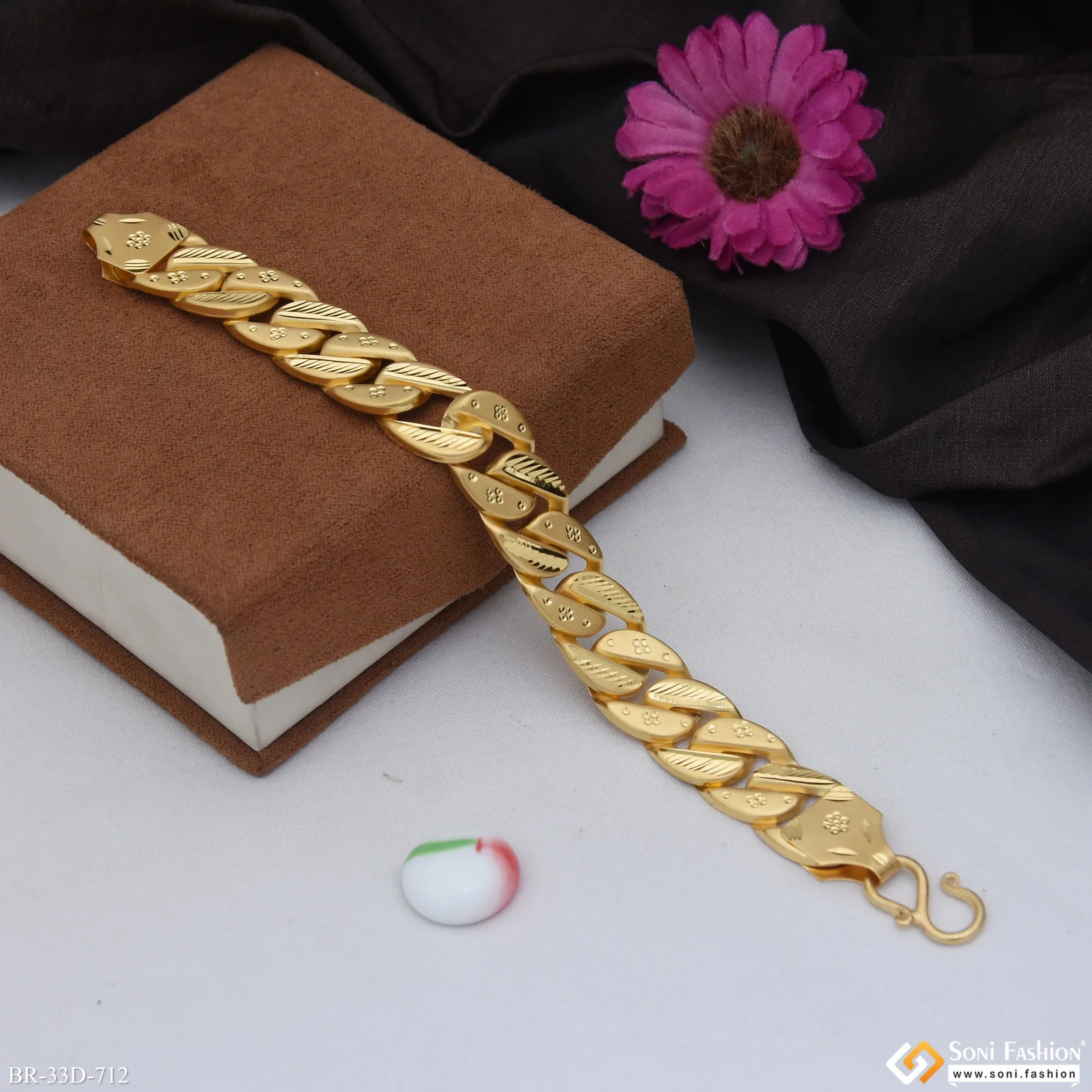 1 Gram Gold Plated Hand-Crafted Design Pokal Bracelet for Men - Style D712 - Image 3
