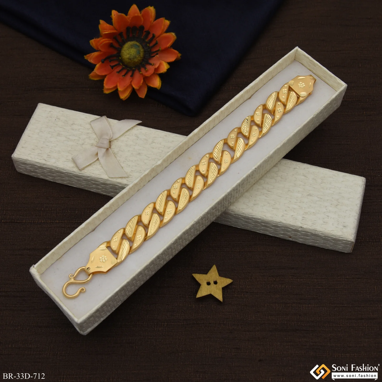 1 Gram Gold Plated Hand-Crafted Design Pokal Bracelet for Men - Style D712 - Image 4