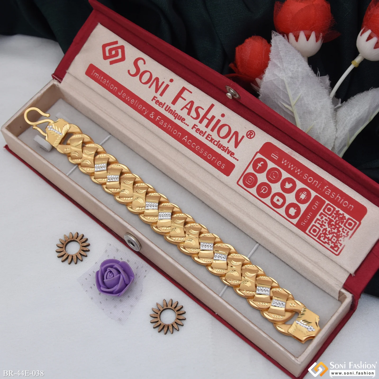 1 Gram Gold Plated Hand-Crafted Design Pokal Bracelet for Men - Style E038 - Image 2