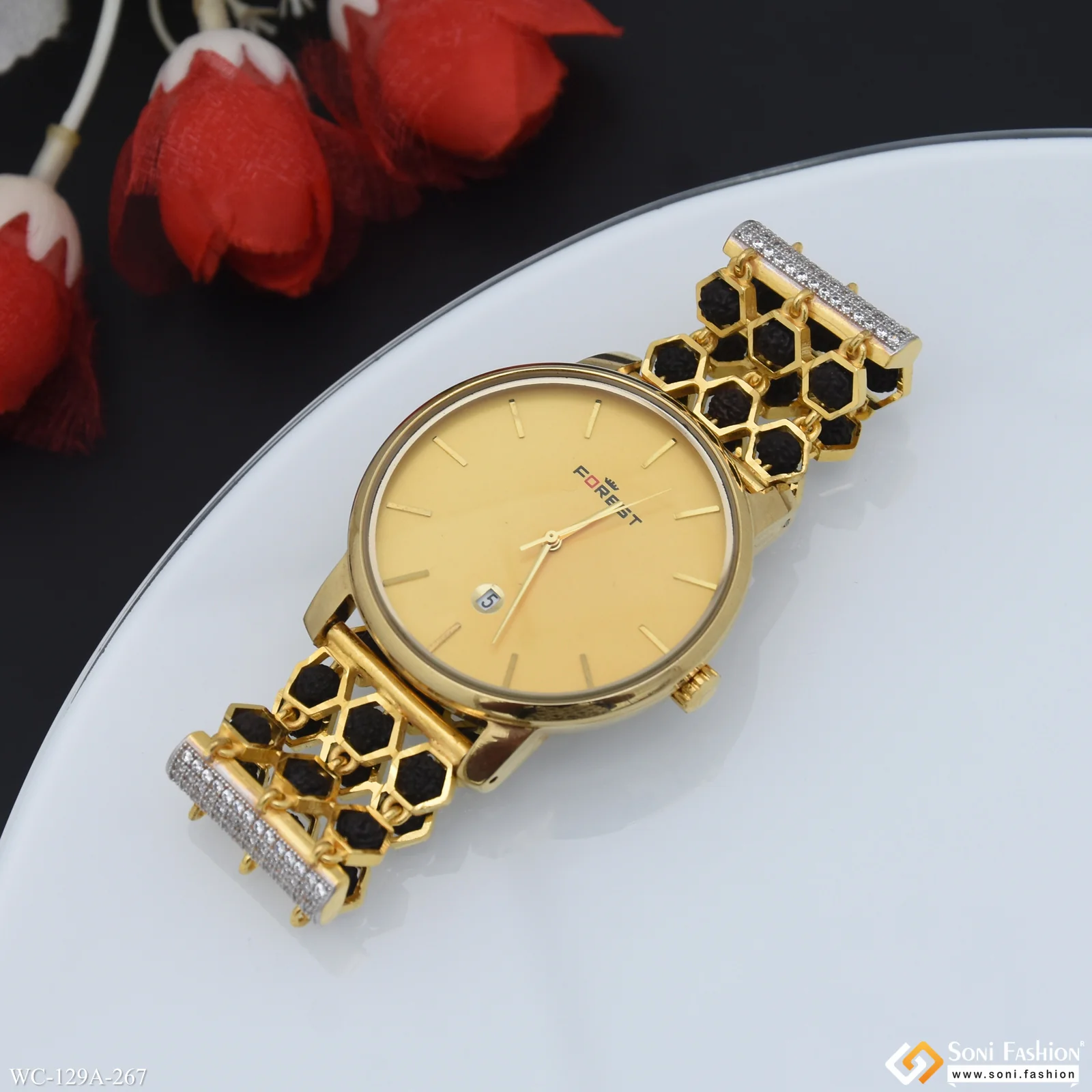 1 Gram Gold Plated Hand-Crafted Design Watch for Men - Style A267 - Image 4