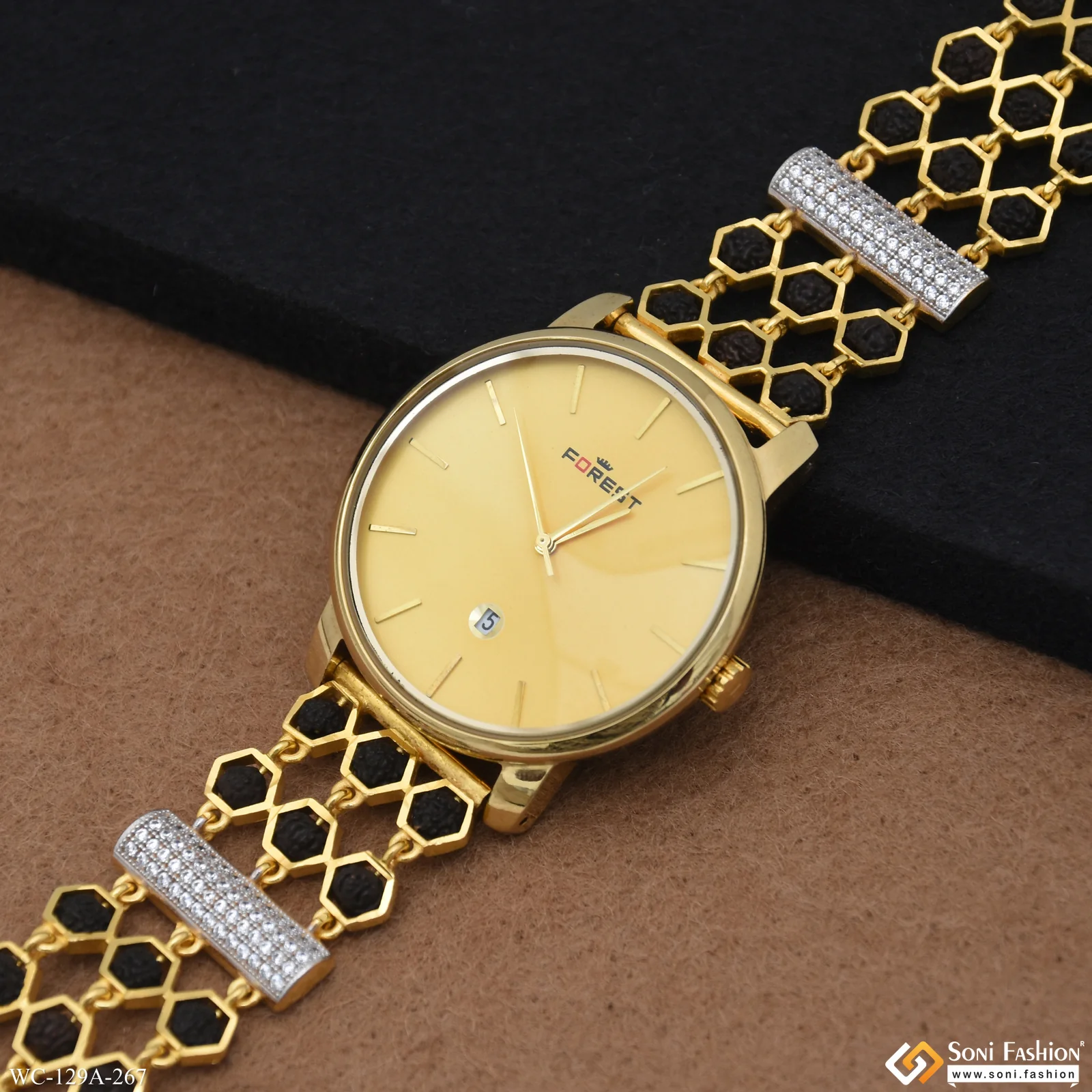 1 Gram Gold Plated Hand-Crafted Design Watch for Men - Style A267 - Image 5