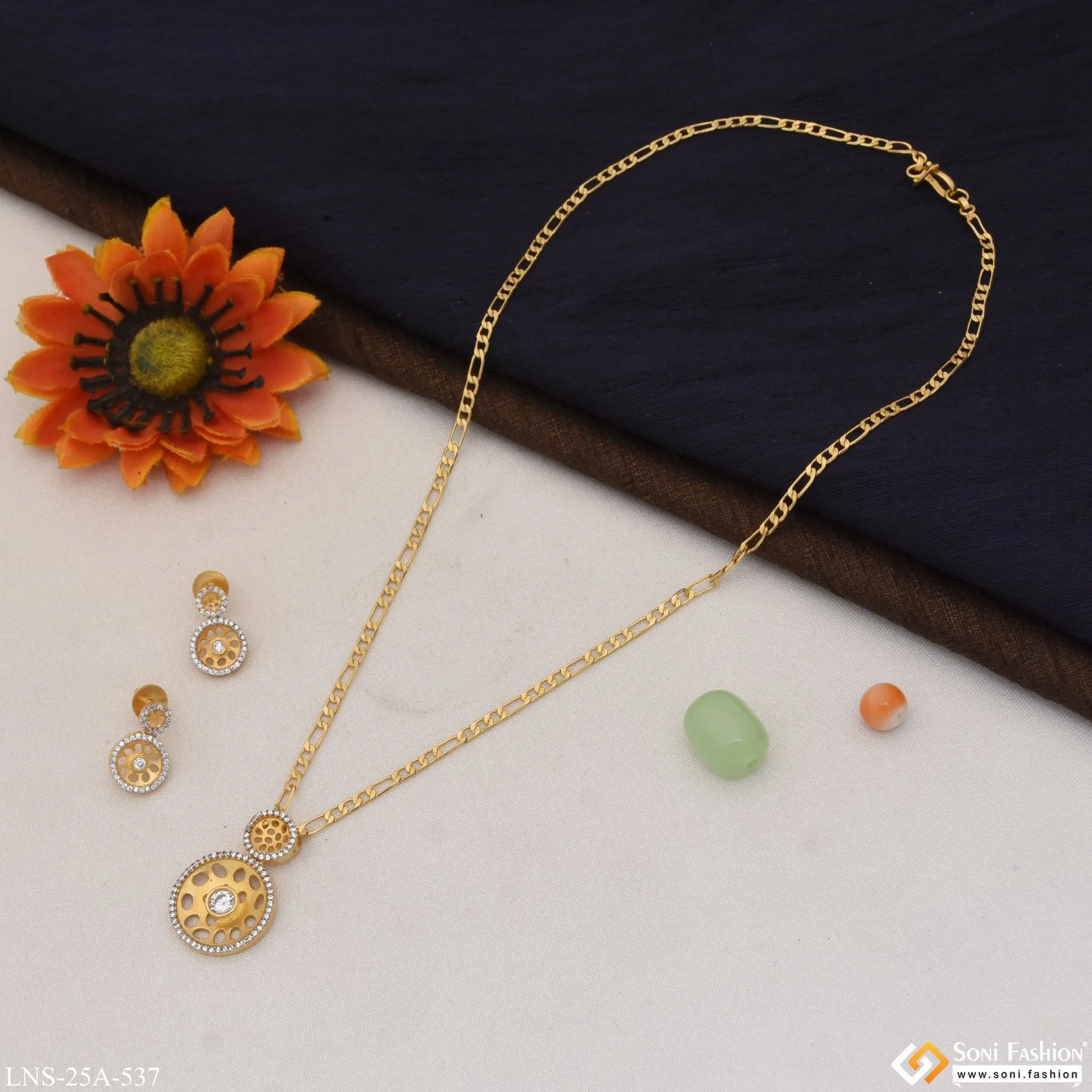 1 Gram Gold Plated Hand-Finished Design Necklace Set for Ladies - Style A537 - Image 4