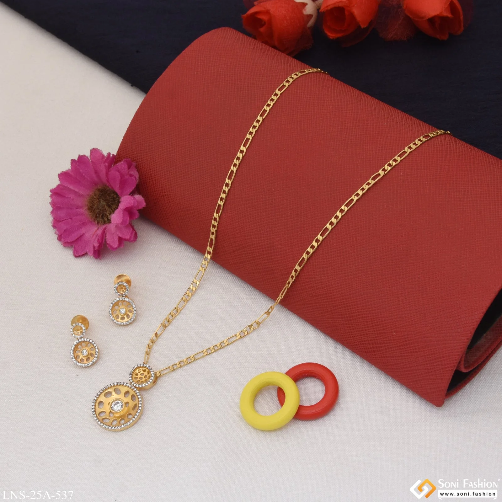 1 Gram Gold Plated Hand-Finished Design Necklace Set for Ladies - Style A537 - Image 5