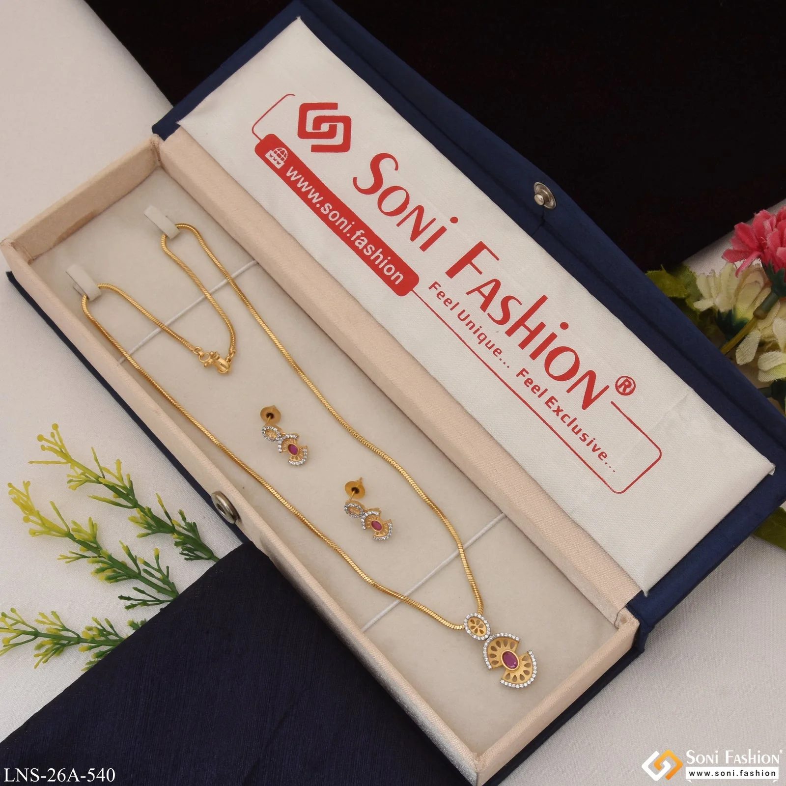 1 Gram Gold Plated Hand-Finished Design Necklace Set for Ladies - Style A540 - Image 2