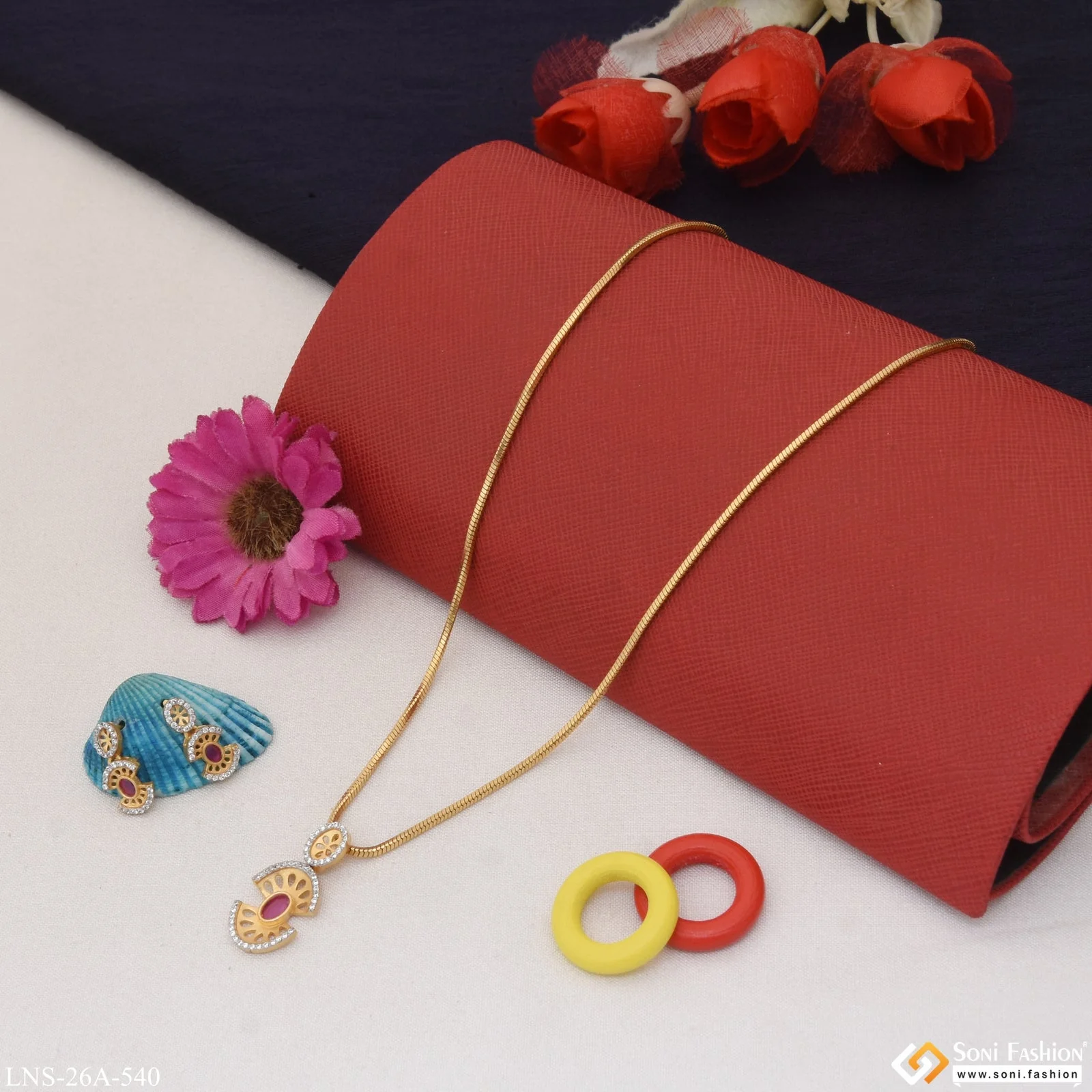 1 Gram Gold Plated Hand-Finished Design Necklace Set for Ladies - Style A540 - Image 3