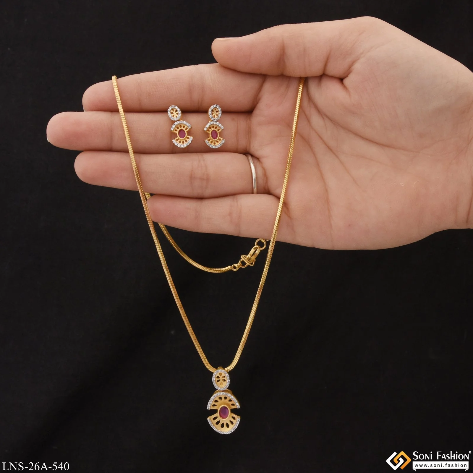 1 Gram Gold Plated Hand-Finished Design Necklace Set for Ladies - Style A540 - Image 4