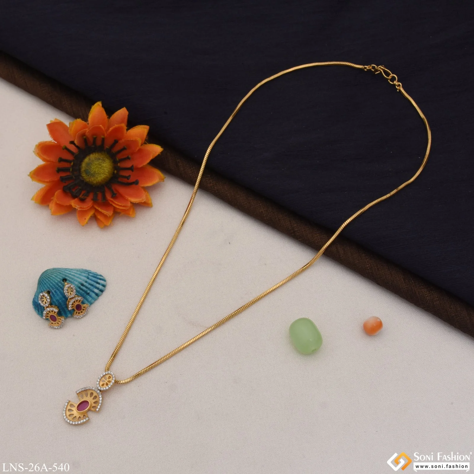 1 Gram Gold Plated Hand-Finished Design Necklace Set for Ladies - Style A540 - Image 5