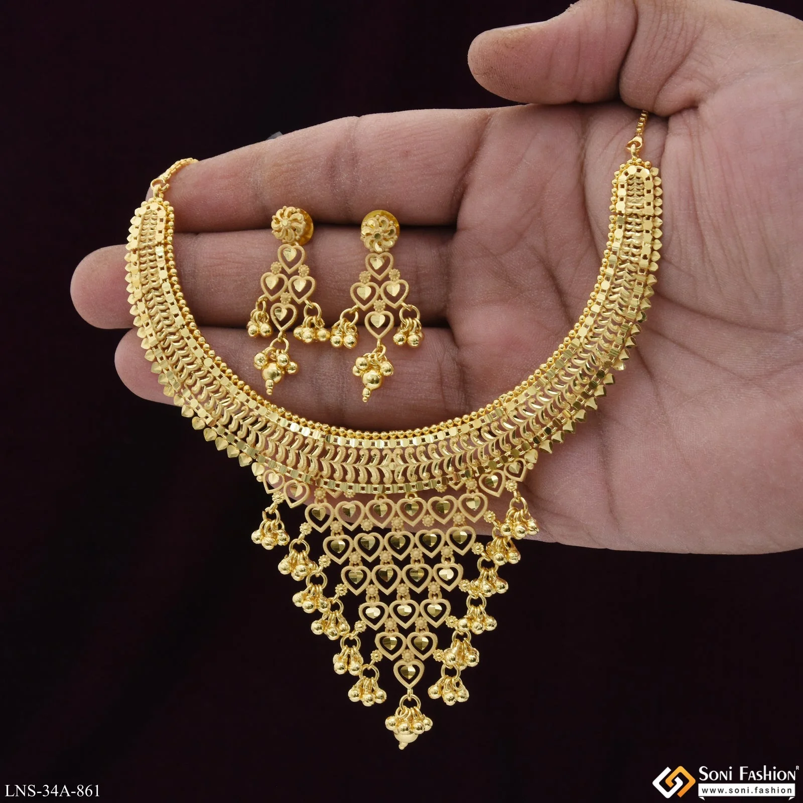 1 Gram Gold Plated Heart Glamorous Design Necklace Set for Women - Style A861 - Image 2