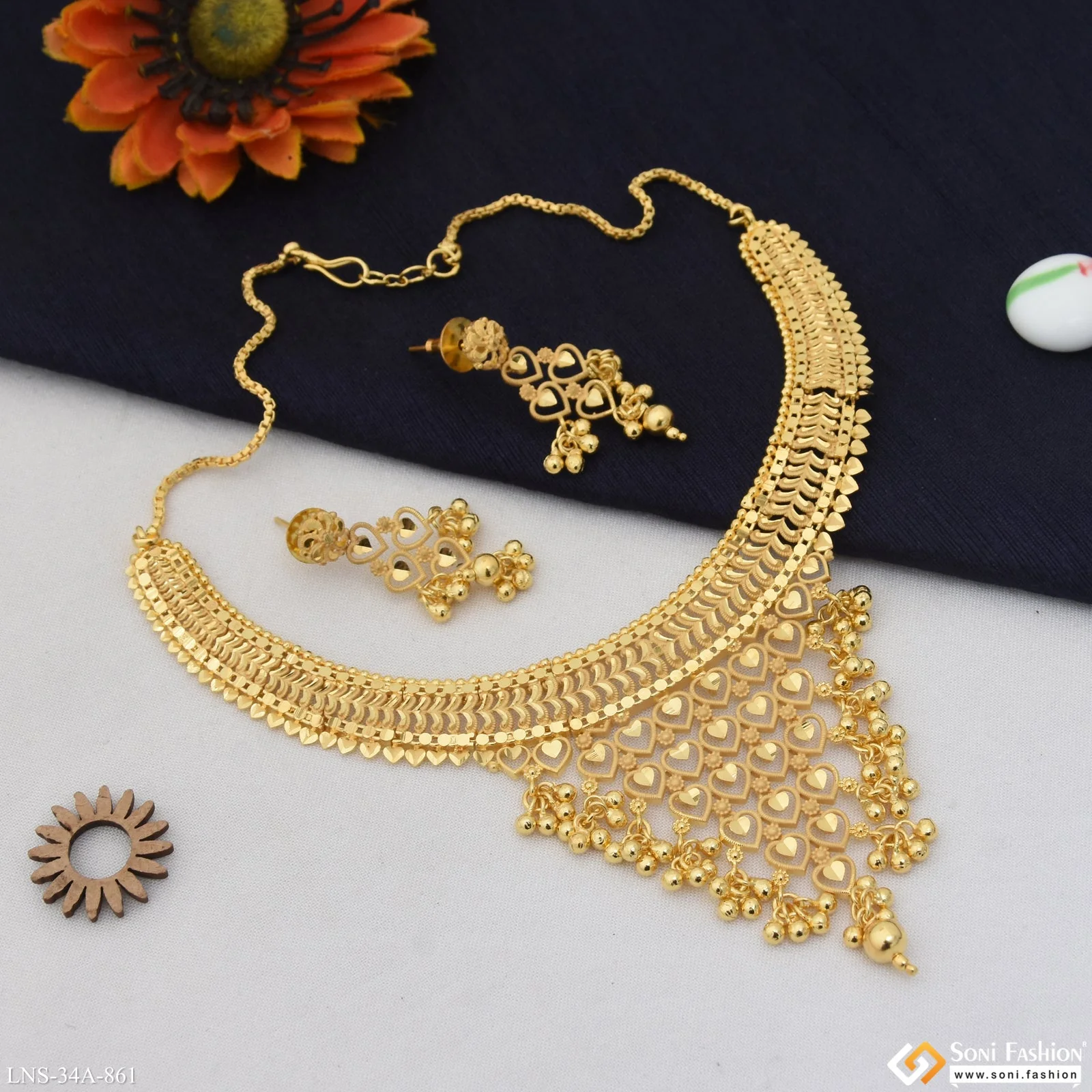 1 Gram Gold Plated Heart Glamorous Design Necklace Set for Women - Style A861 - Image 3
