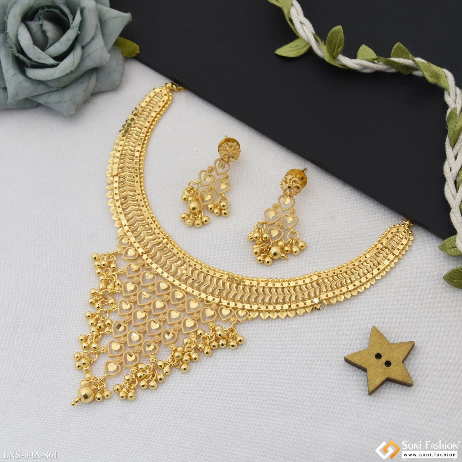 1 Gram Gold Plated Heart Glamorous Design Necklace Set for Women - Style A861 - Image 4