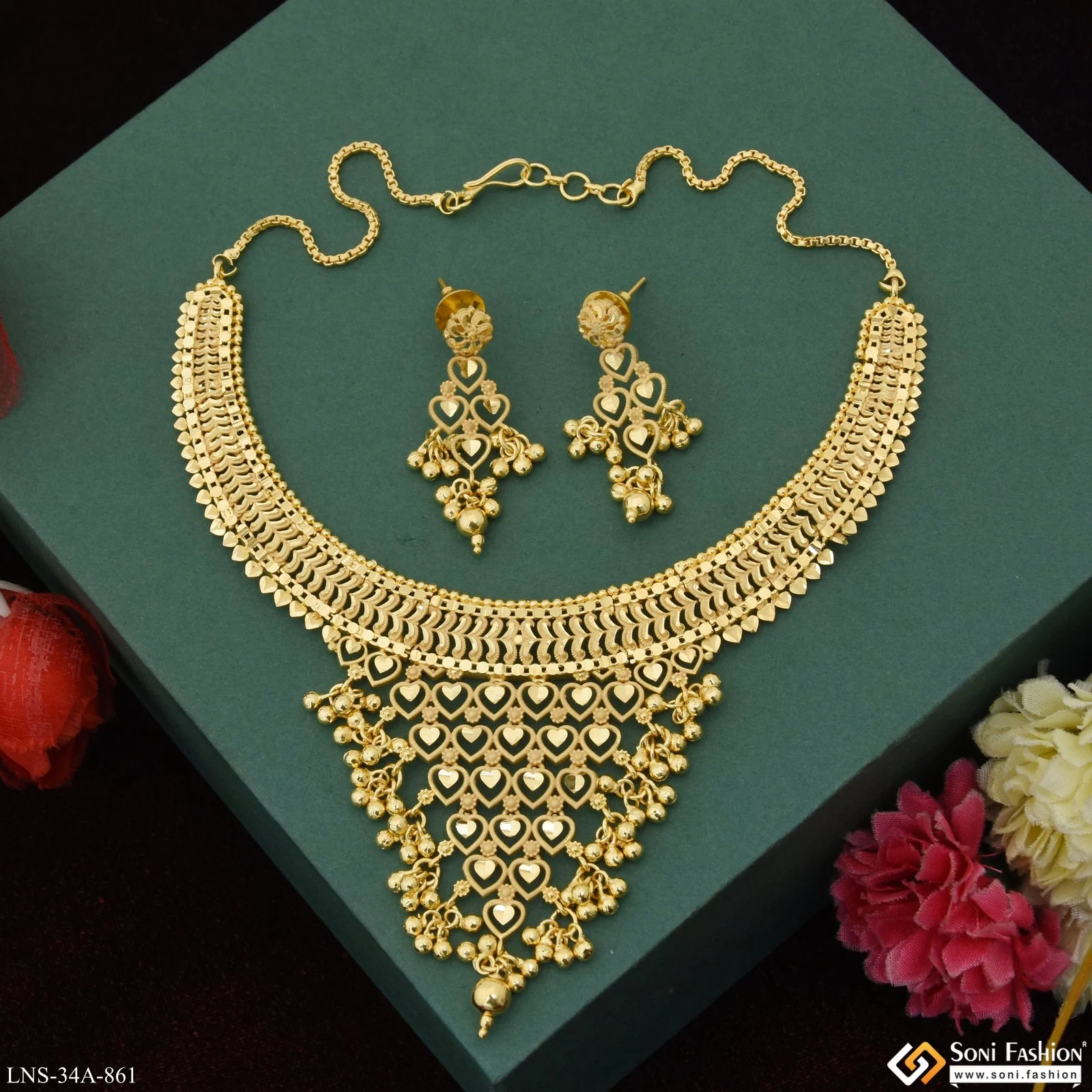1 Gram Gold Plated Heart Glamorous Design Necklace Set for Women - Style A861 - Image 5