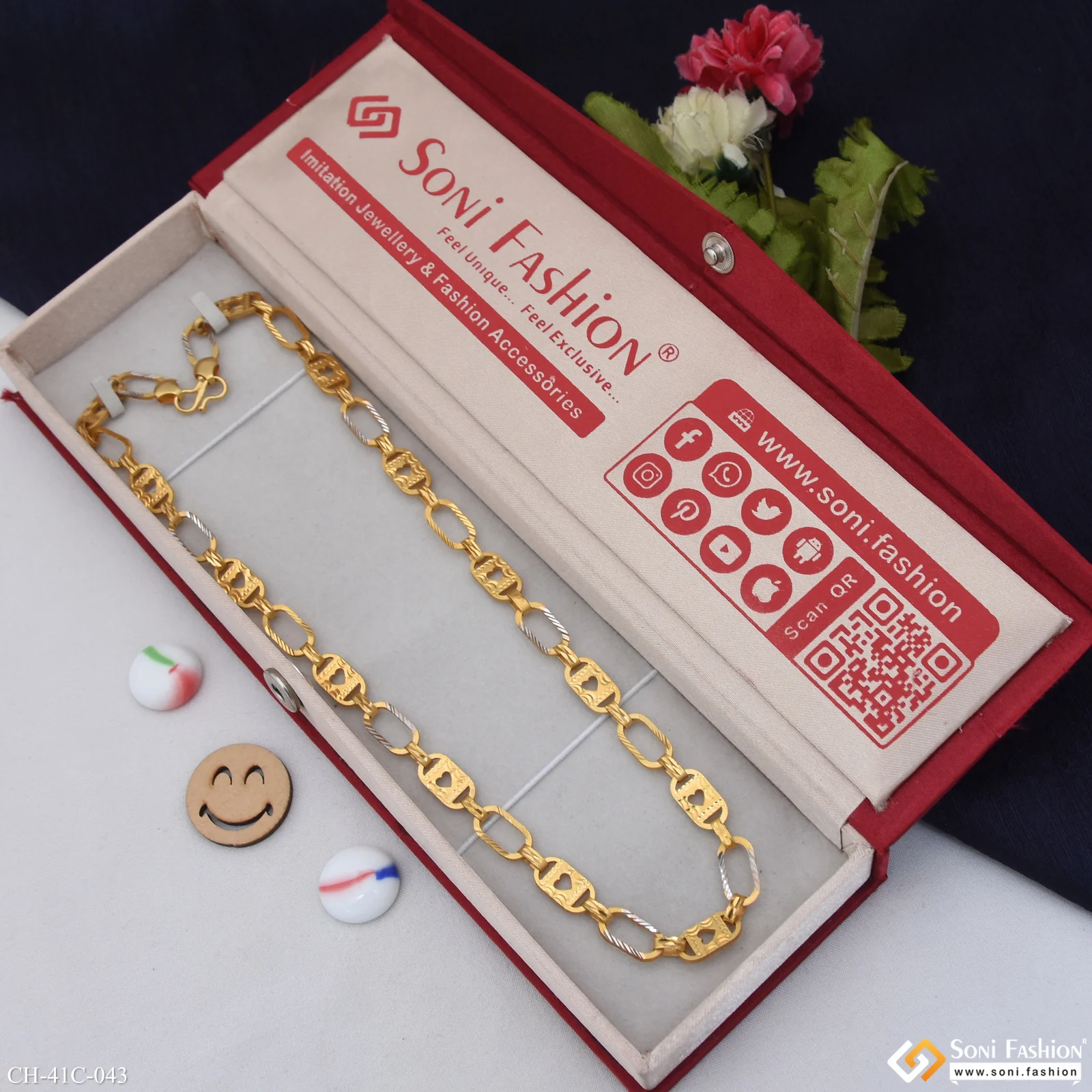 1 Gram Gold Plated Heart Nawabi Sophisticated Design Chain for Men - Style C043 - Image 2