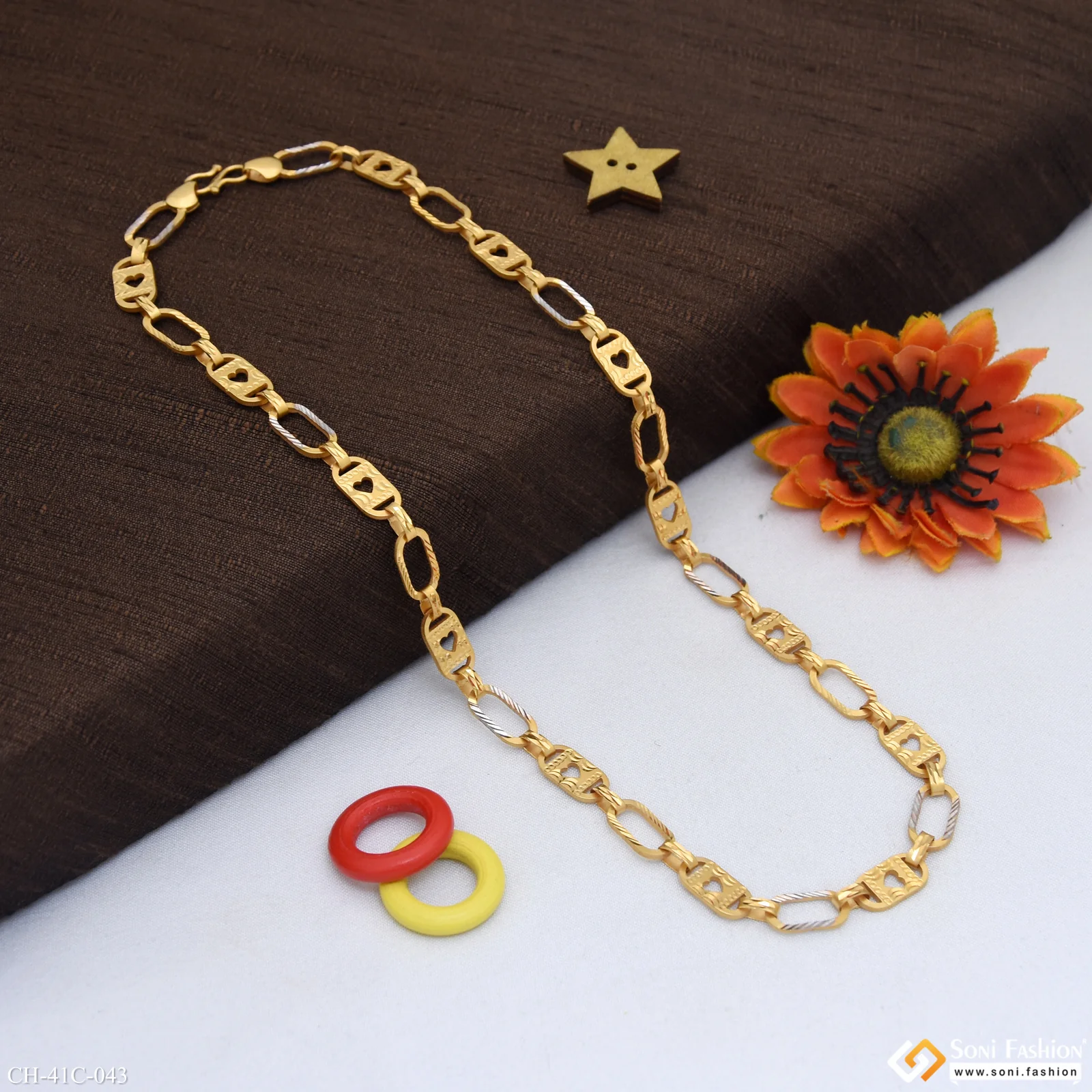 1 Gram Gold Plated Heart Nawabi Sophisticated Design Chain for Men - Style C043 - Image 5