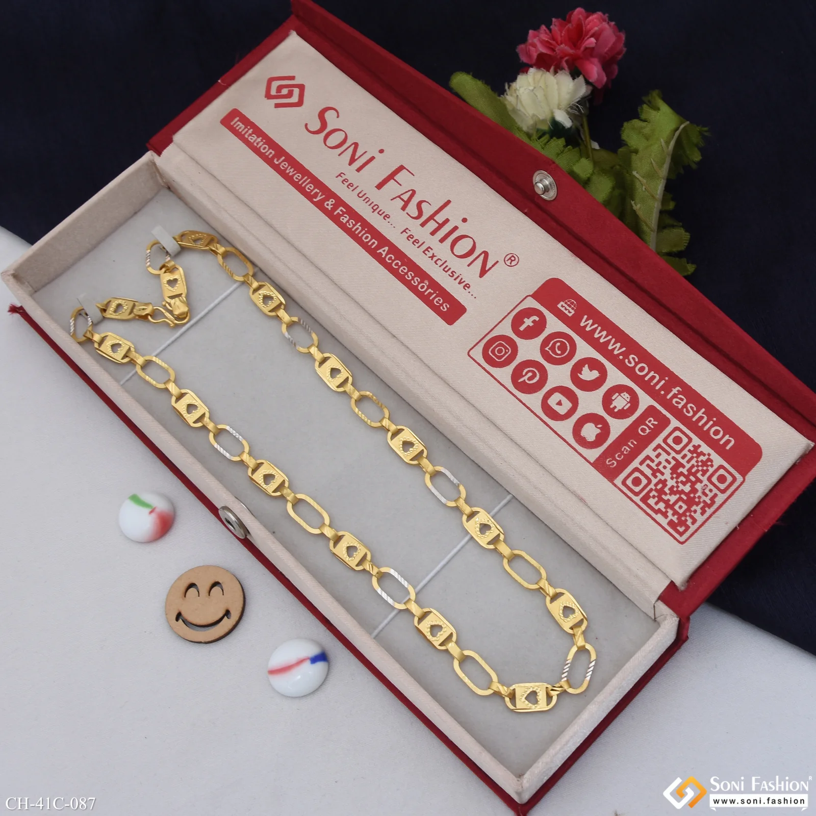 1 Gram Gold Plated Heart Nawabi Sophisticated Design Chain for Men - Style C087 - Image 2