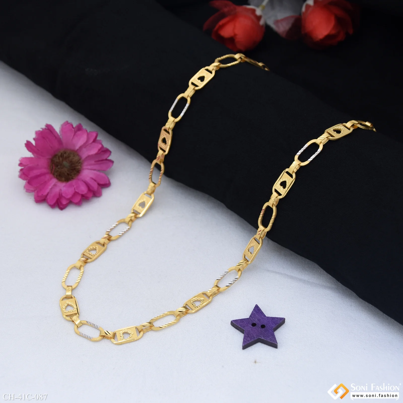 1 Gram Gold Plated Heart Nawabi Sophisticated Design Chain for Men - Style C087 - Image 4