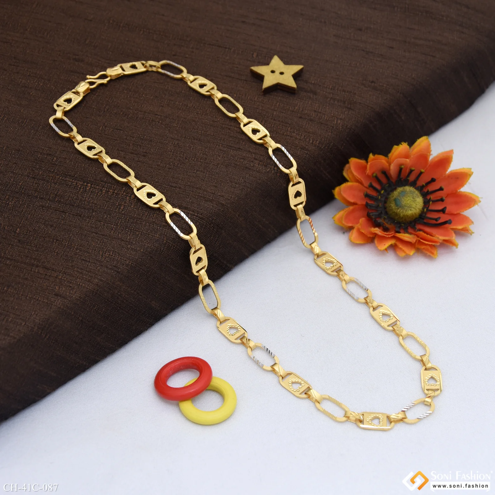 1 Gram Gold Plated Heart Nawabi Sophisticated Design Chain for Men - Style C087 - Image 5