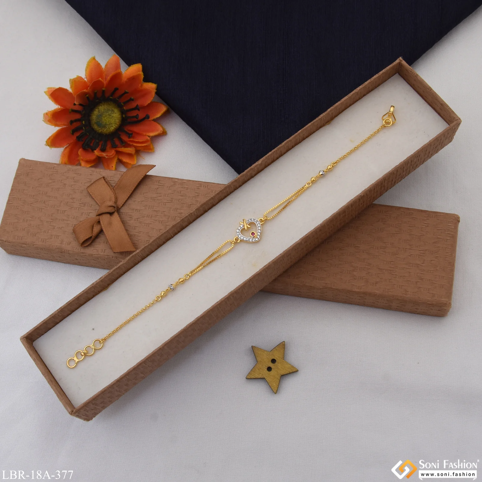 1 Gram Gold Plated Heart Shape Classic Design Bracelet for Ladies - Style A377 - Image 3