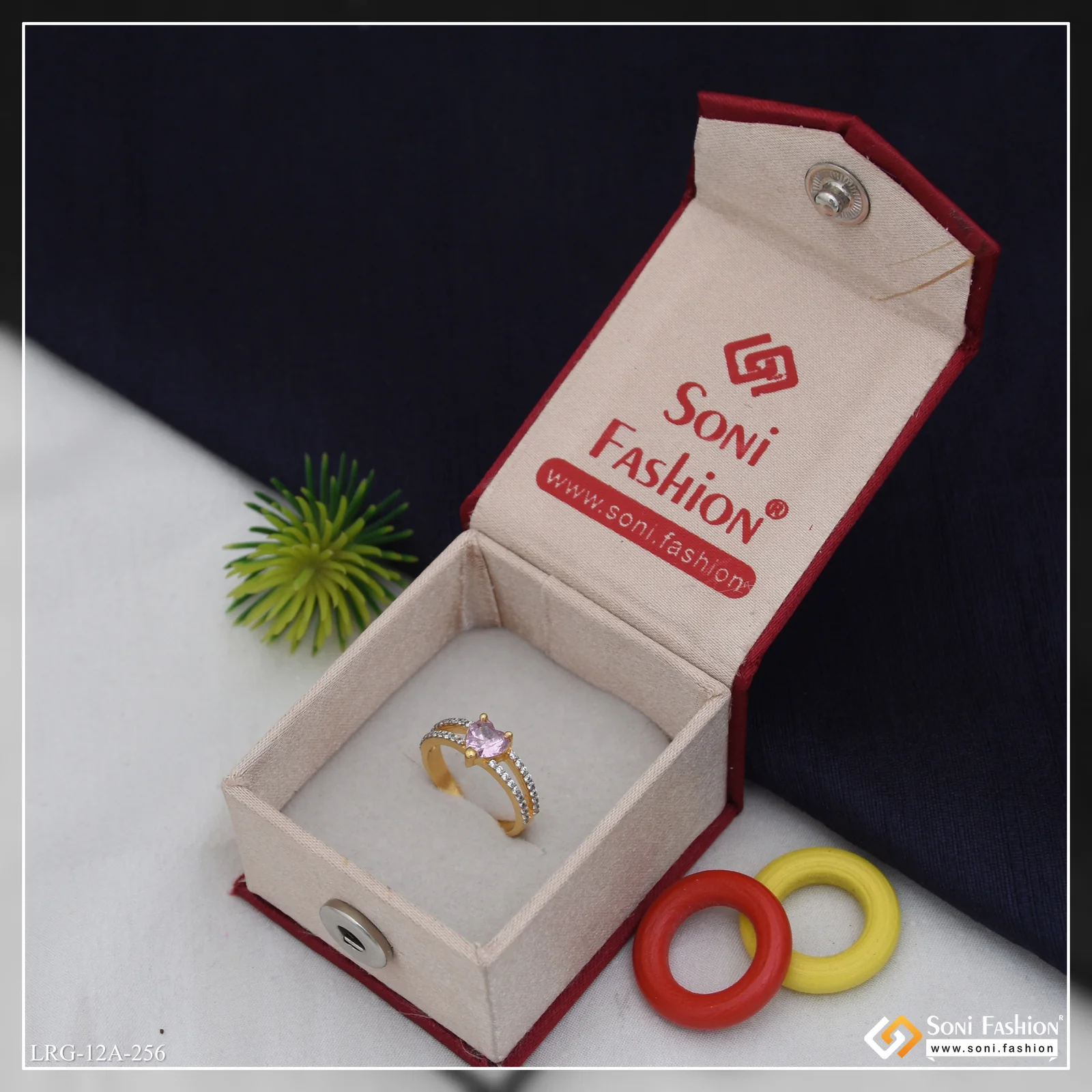 1 Gram Gold Plated Heart Shape Diamond Ring for Ladies - Style A256 - Image 2