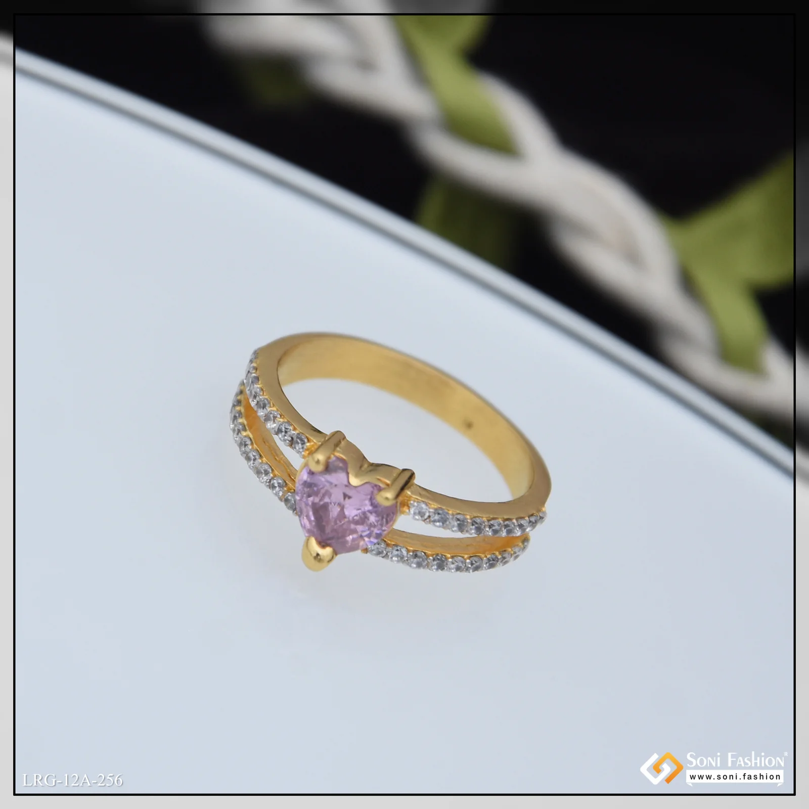 1 Gram Gold Plated Heart Shape Diamond Ring for Ladies - Style A256 - Image 5