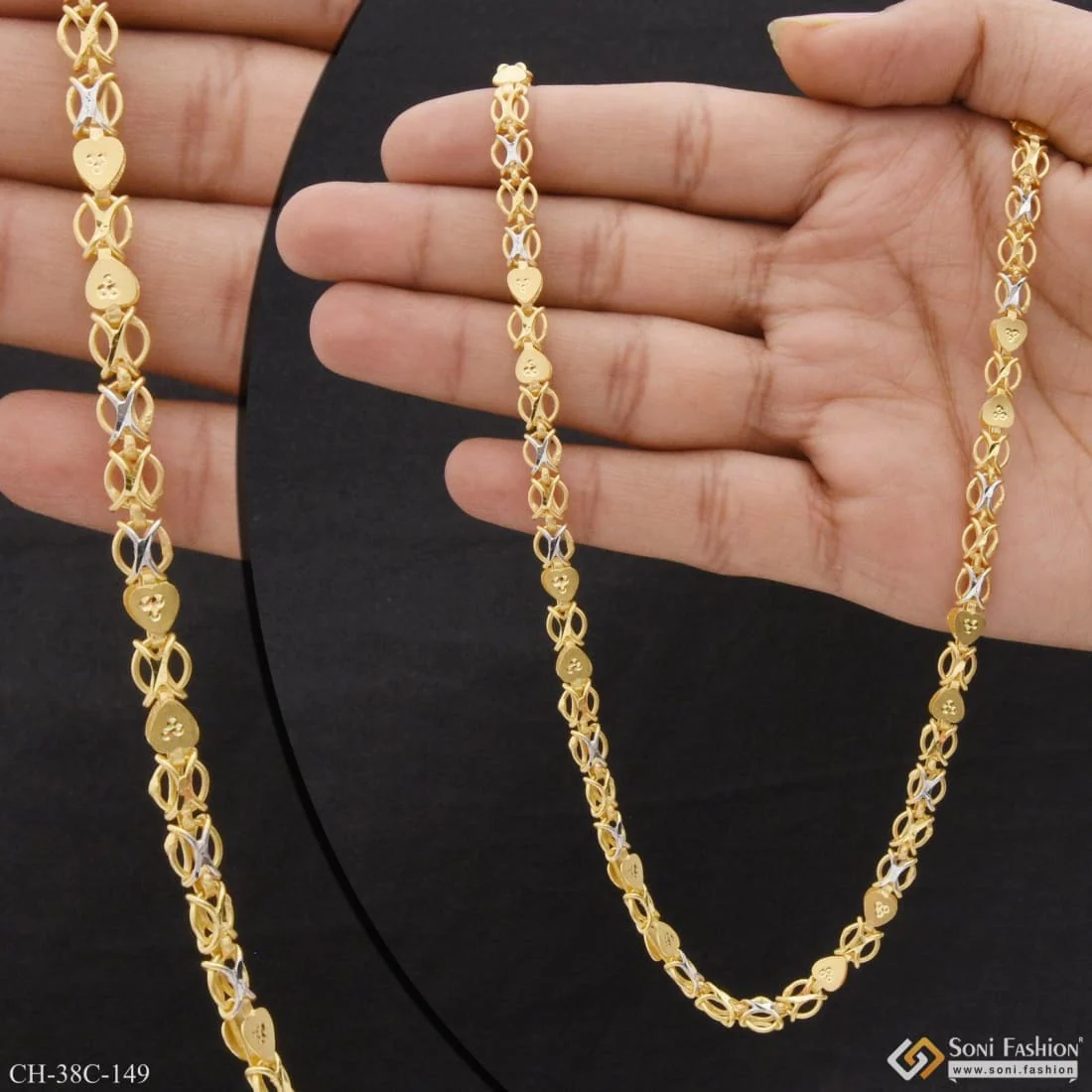 1 Gram Gold Plated Heart Shape Sophisticated Design Chain for Men - Style C149