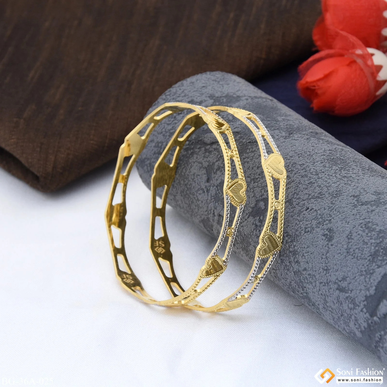 1 Gram Gold Plated Heart Superior Quality Bangles for Ladies - Style A025 - Image 3