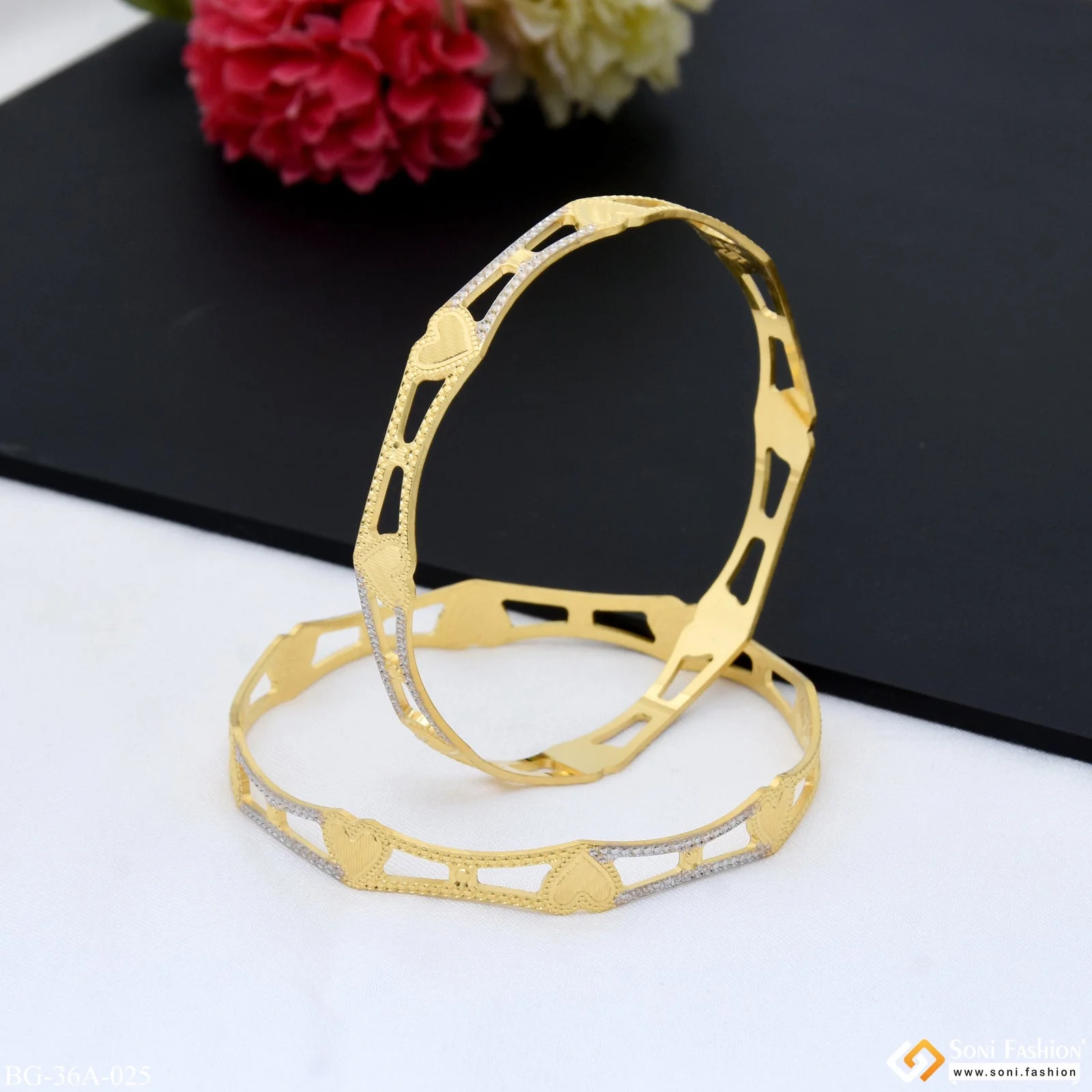 1 Gram Gold Plated Heart Superior Quality Bangles for Ladies - Style A025 - Image 4