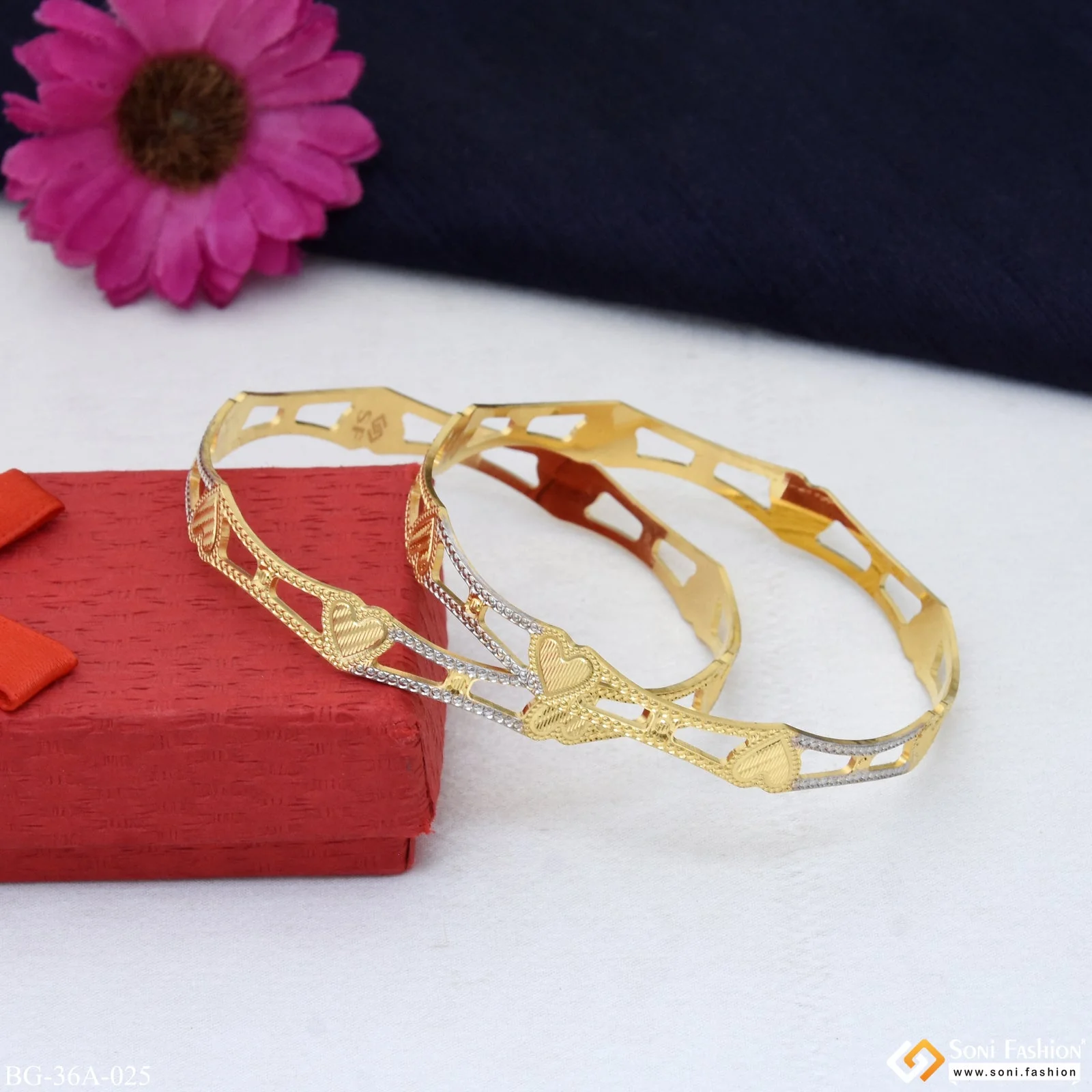 1 Gram Gold Plated Heart Superior Quality Bangles for Ladies - Style A025 - Image 5